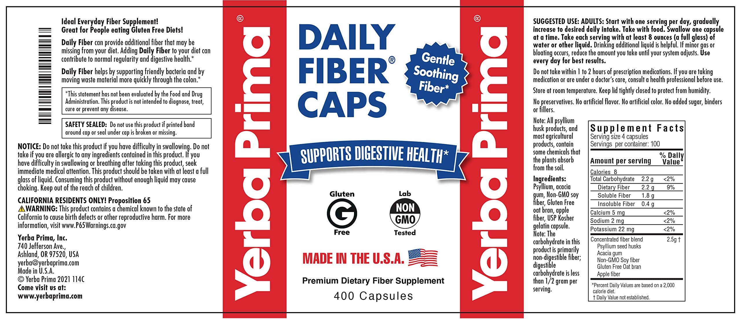 Yerba Prima Daily Fiber Formula | Five Fiber Types

