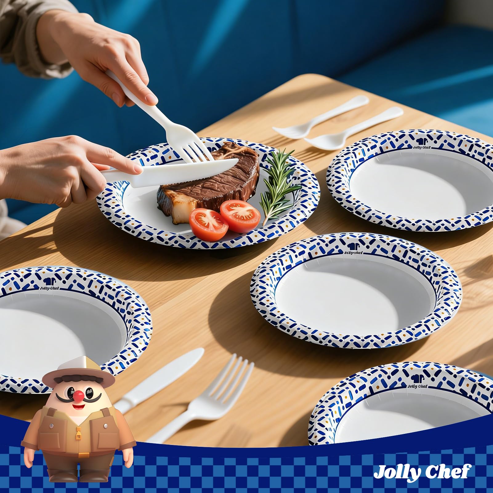 JOLLY CHEF Disposable Paper Plates - Heavy-Duty Soak-Proof

