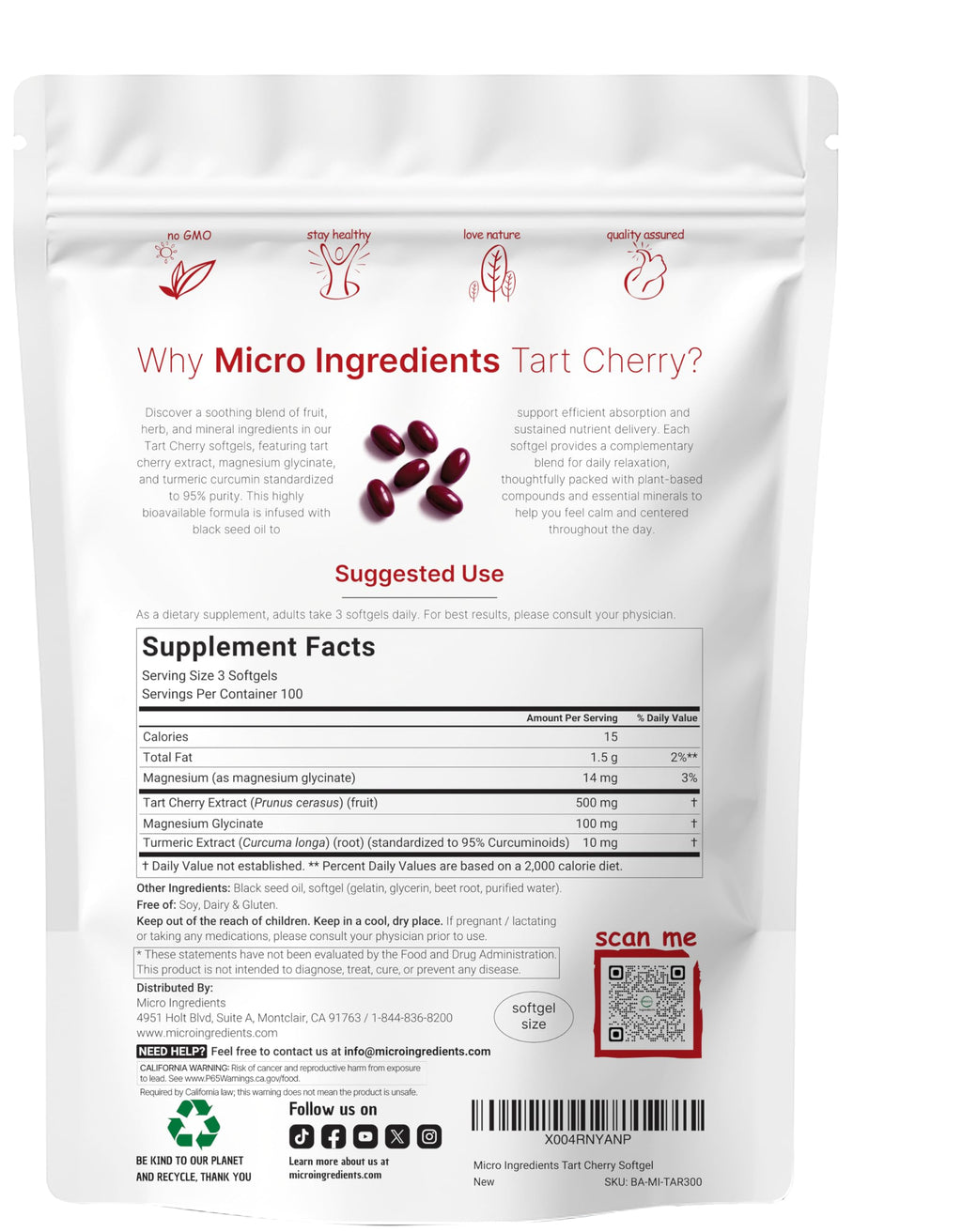 Micro Ingredients Tart Cherry+ Turmeric Softgels

