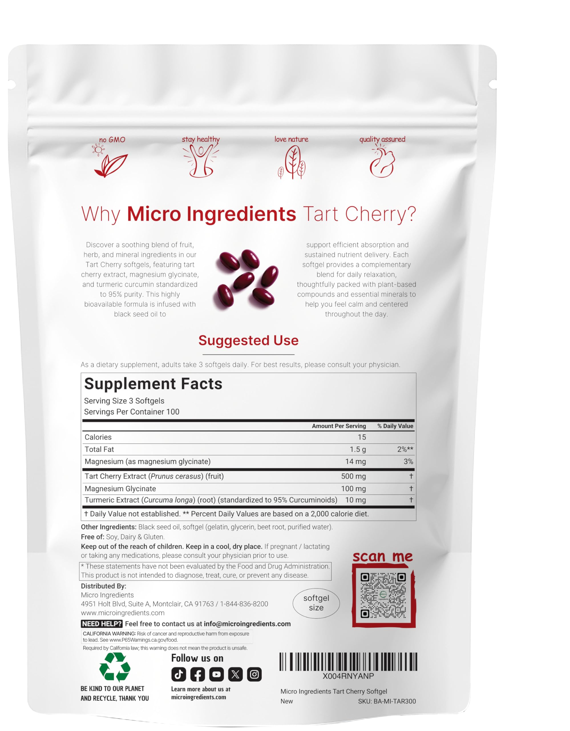 Micro Ingredients Tart Cherry+ Turmeric Softgels

