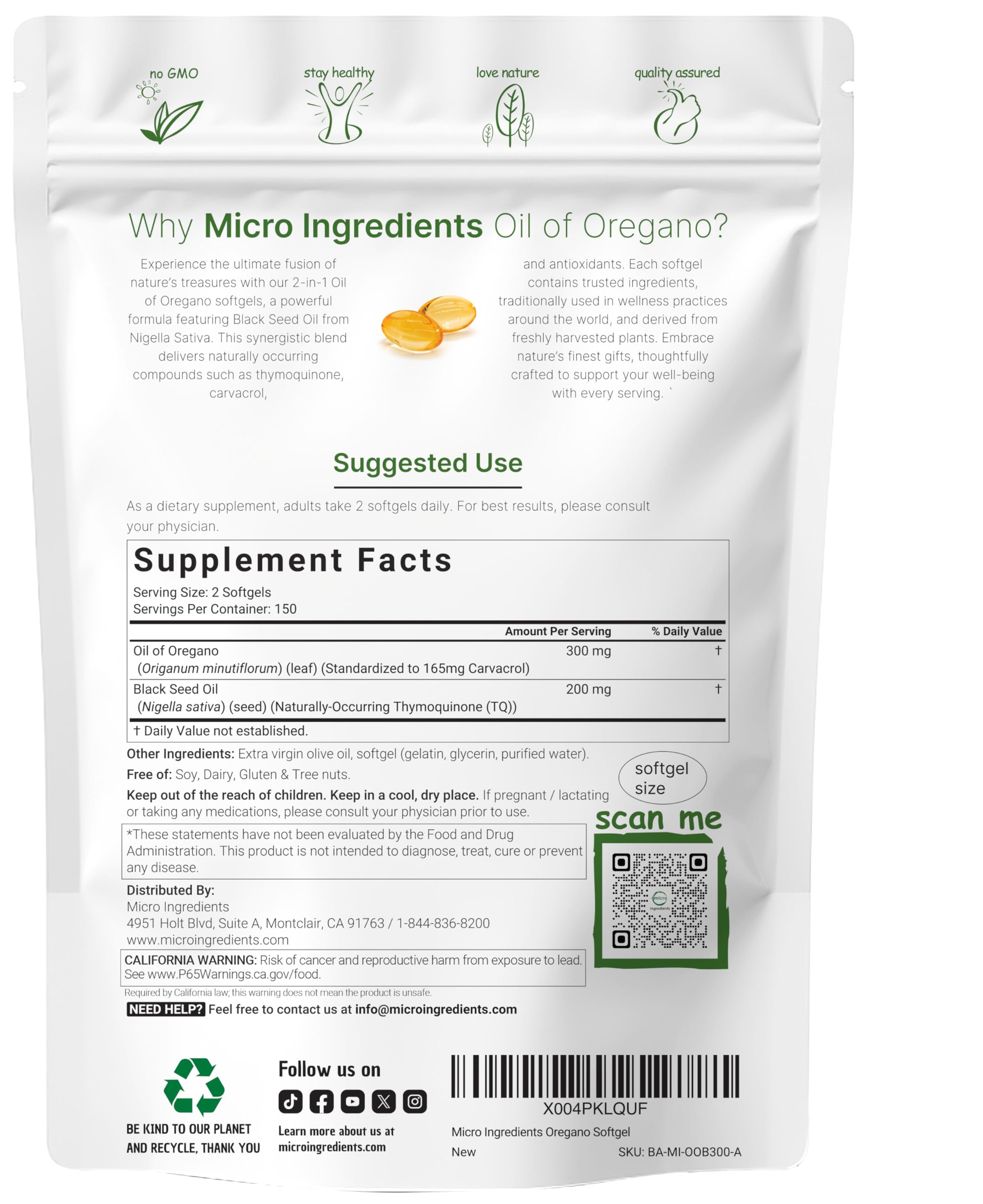 Oil of Oregano & Black Seed Oil Softgels | Non-GMO

