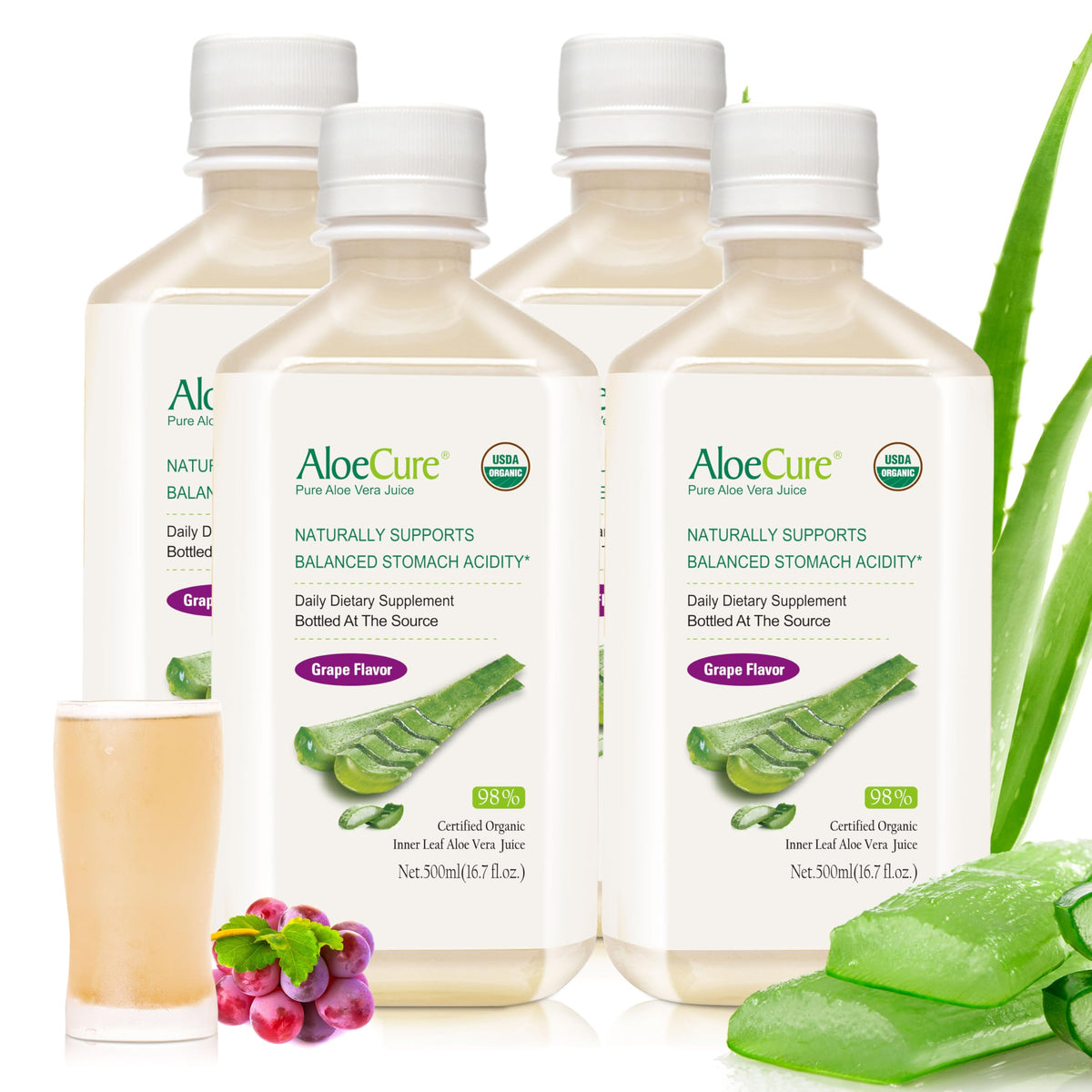 AloeCure USDA Organic Aloe Vera Juice Inner Leaf Gel Dietary Supplement