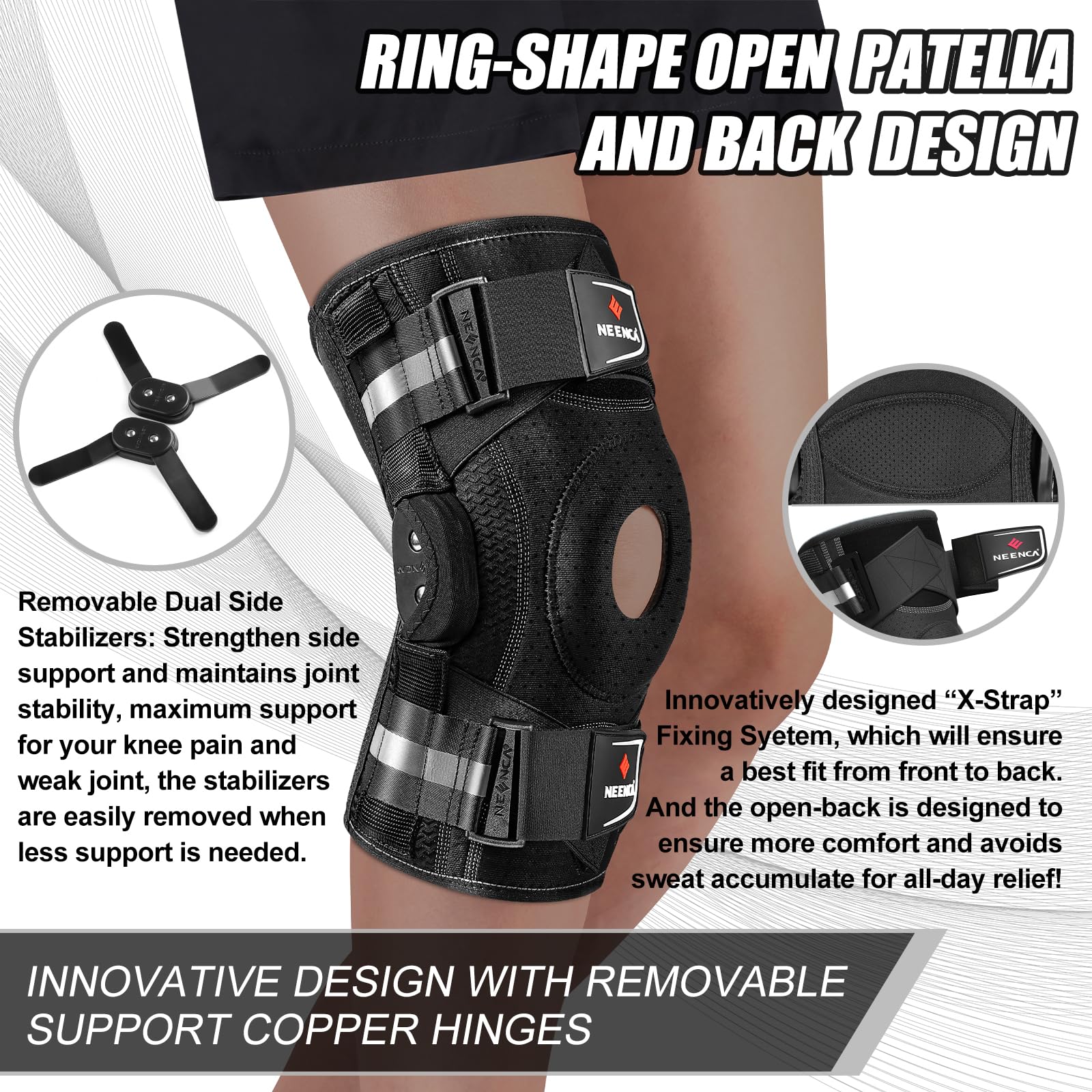 NEENCA Knee Brace with X-Strap Hinged Support


