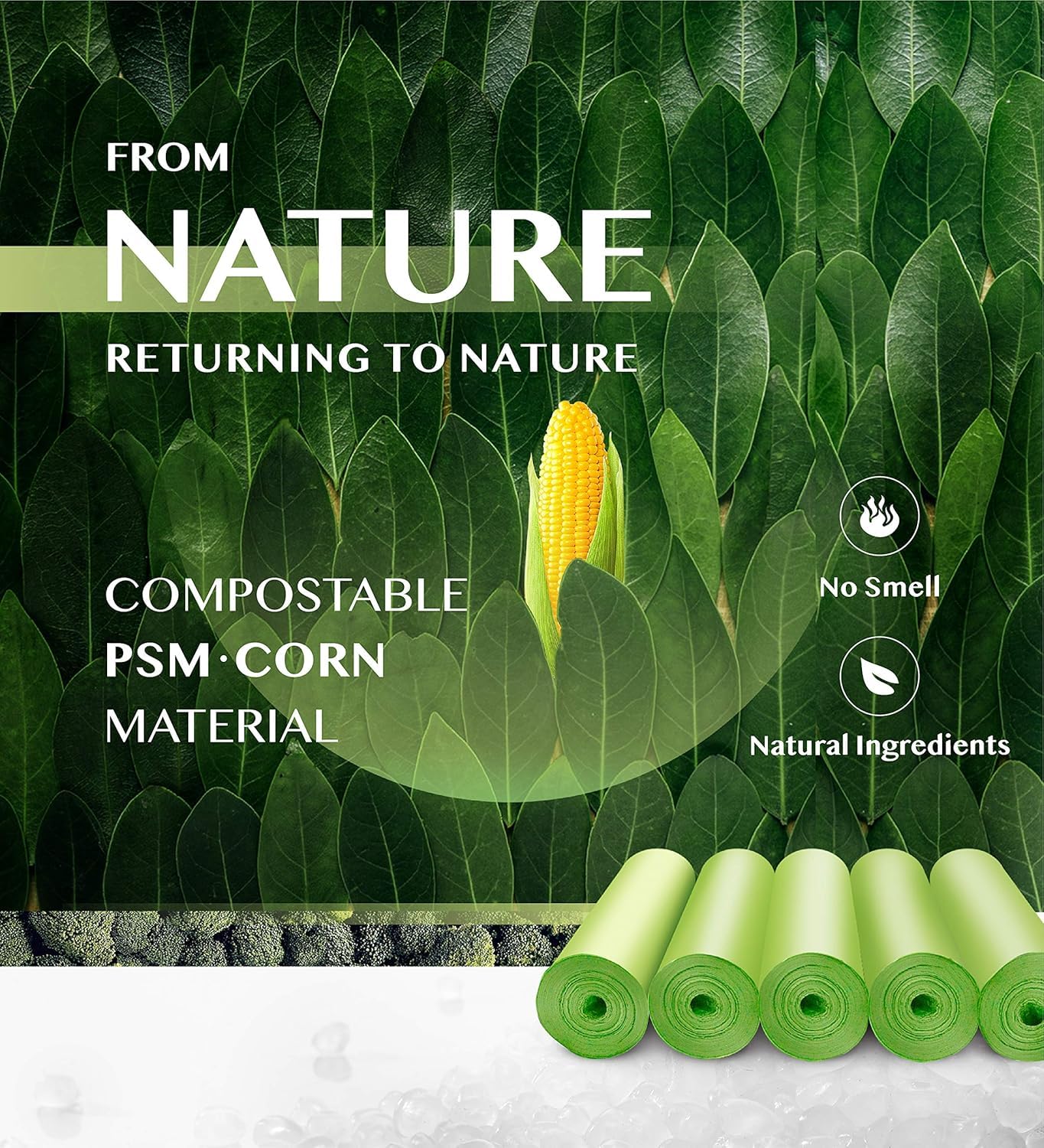 FORID Compostable Trash Bags - Unscented, Plant Starch Material

