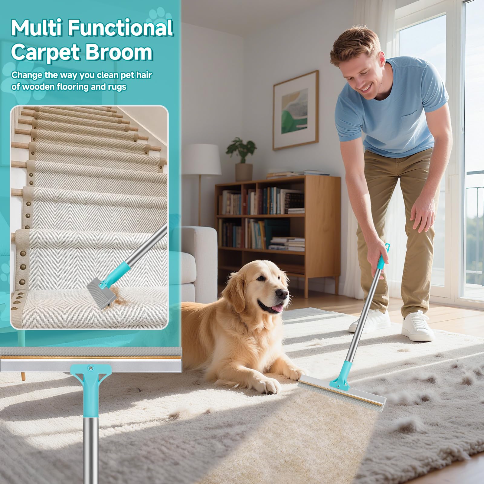 Carpet Rake for Pet Hair Removal - Dual-Action Tool

