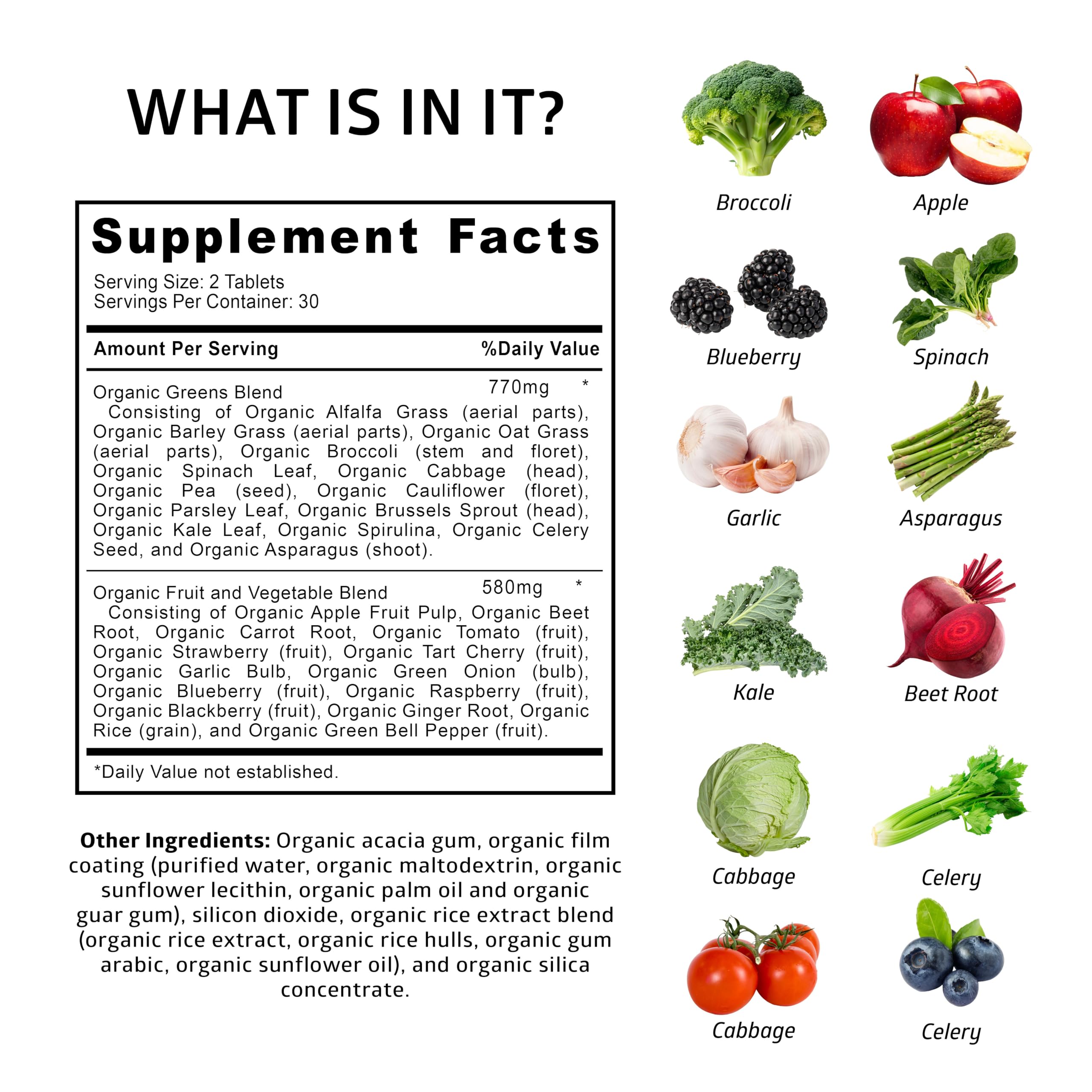 Number One Nutrition USDA Organic Super Greens Tablets

