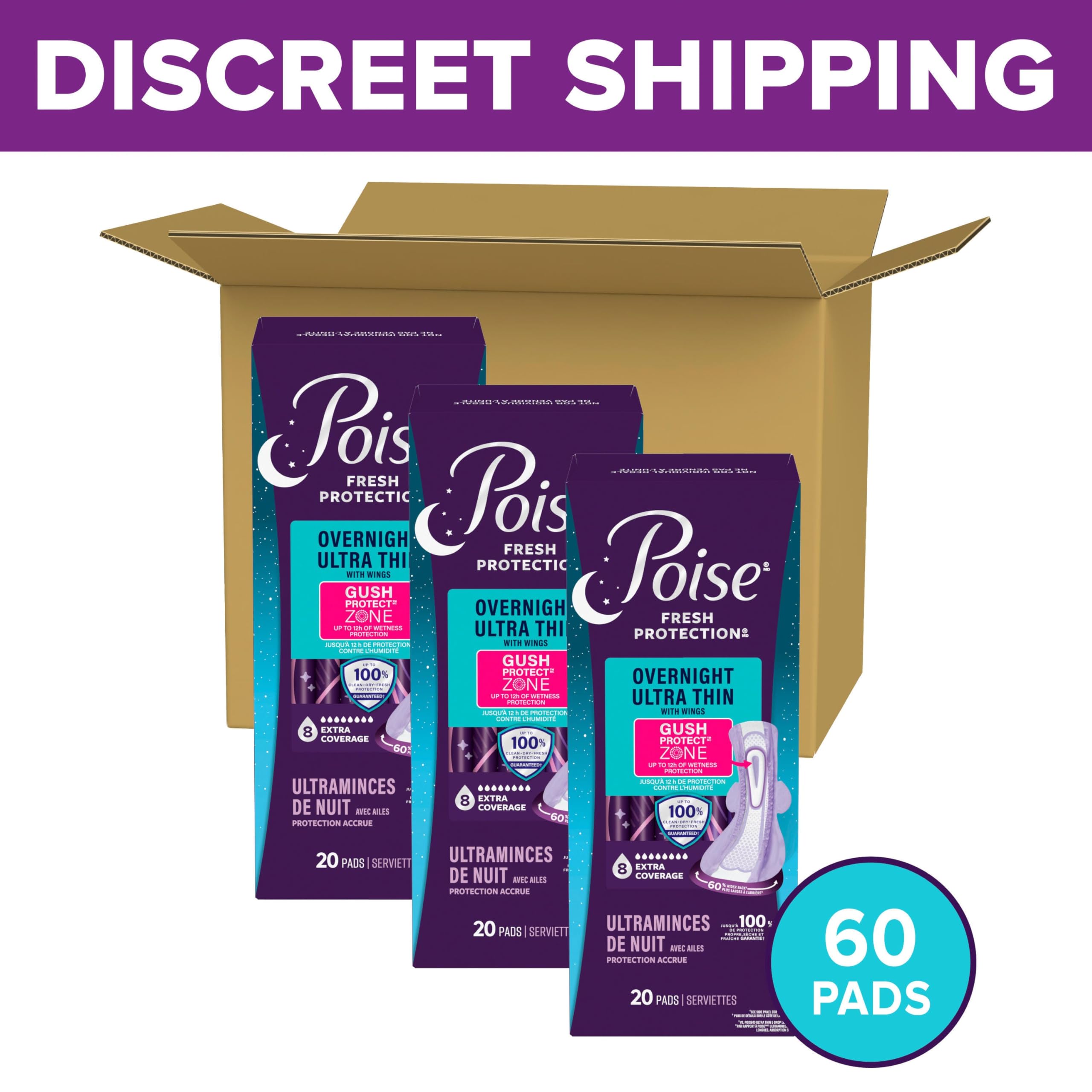 Poise Overnight Ultra Thin Pads with Wings for Bladder Leaks

