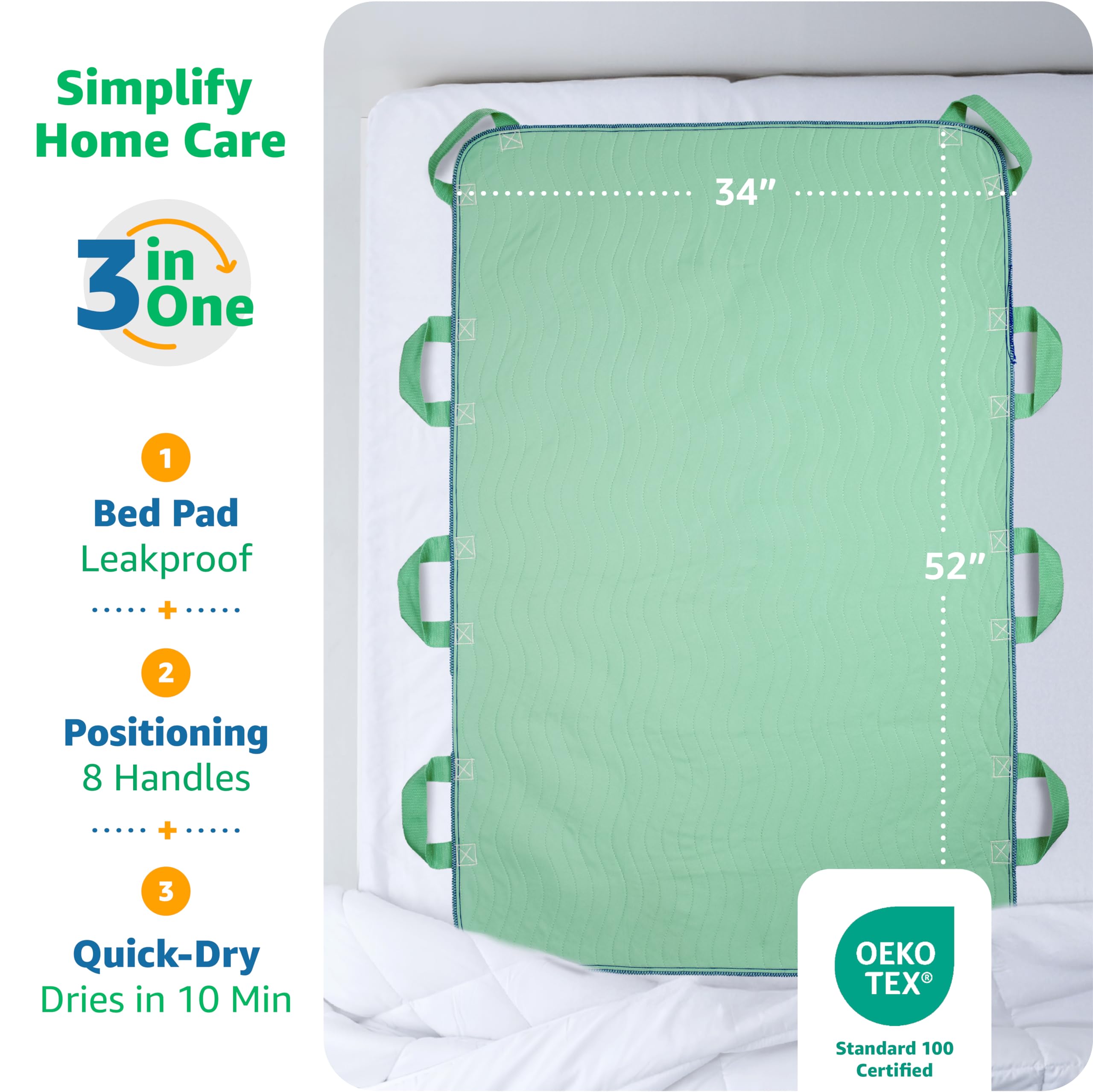 IMPROVIA Positioning Bed Pad with 8 Handles - Waterproof

