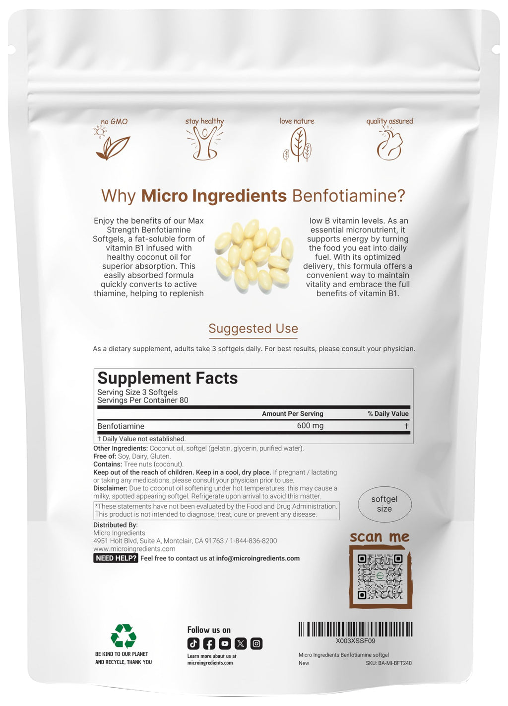 Micro Ingredients Vitamin B1 Benfotiamine Softgels

