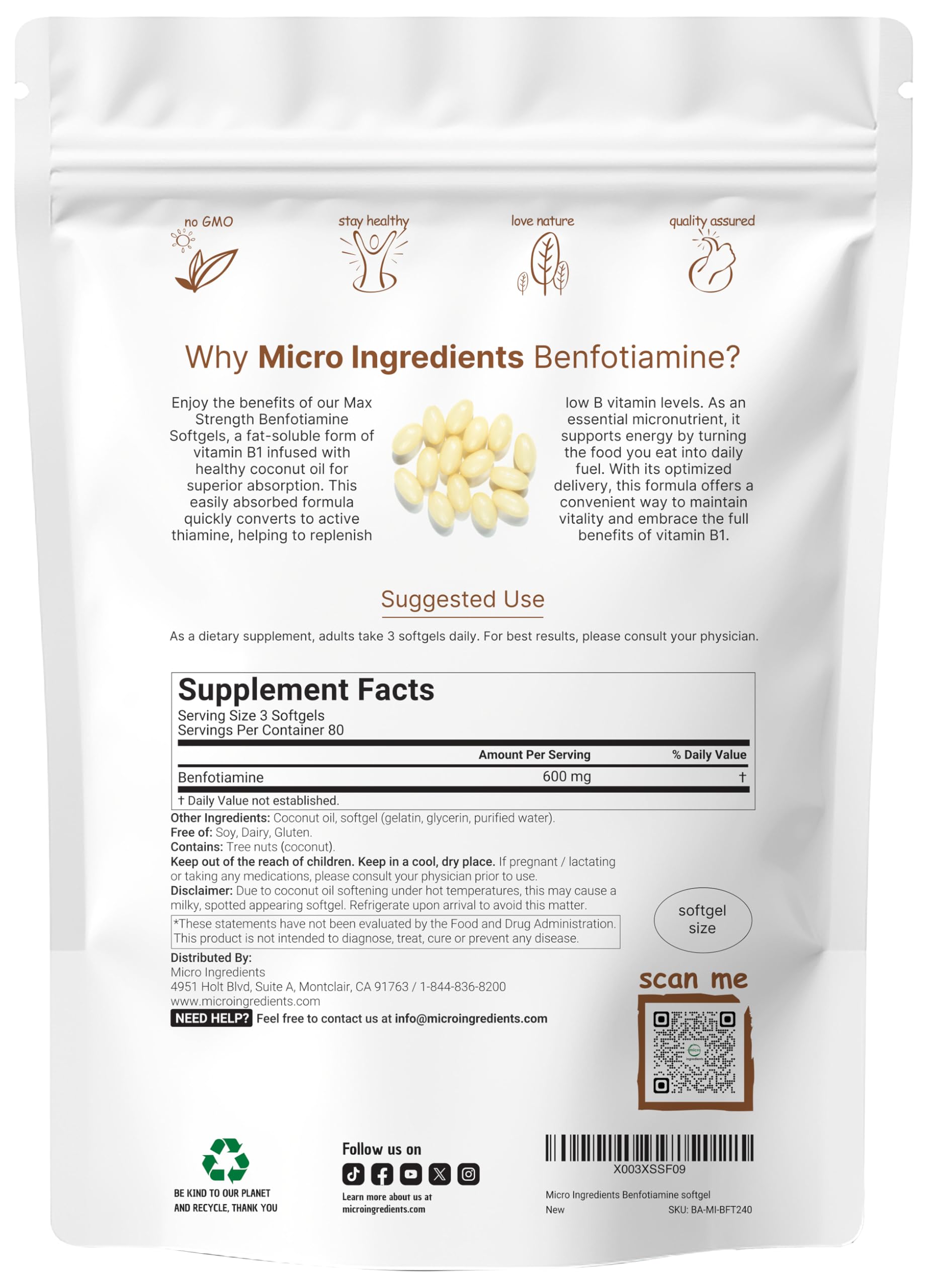 Micro Ingredients Vitamin B1 Benfotiamine Softgels

