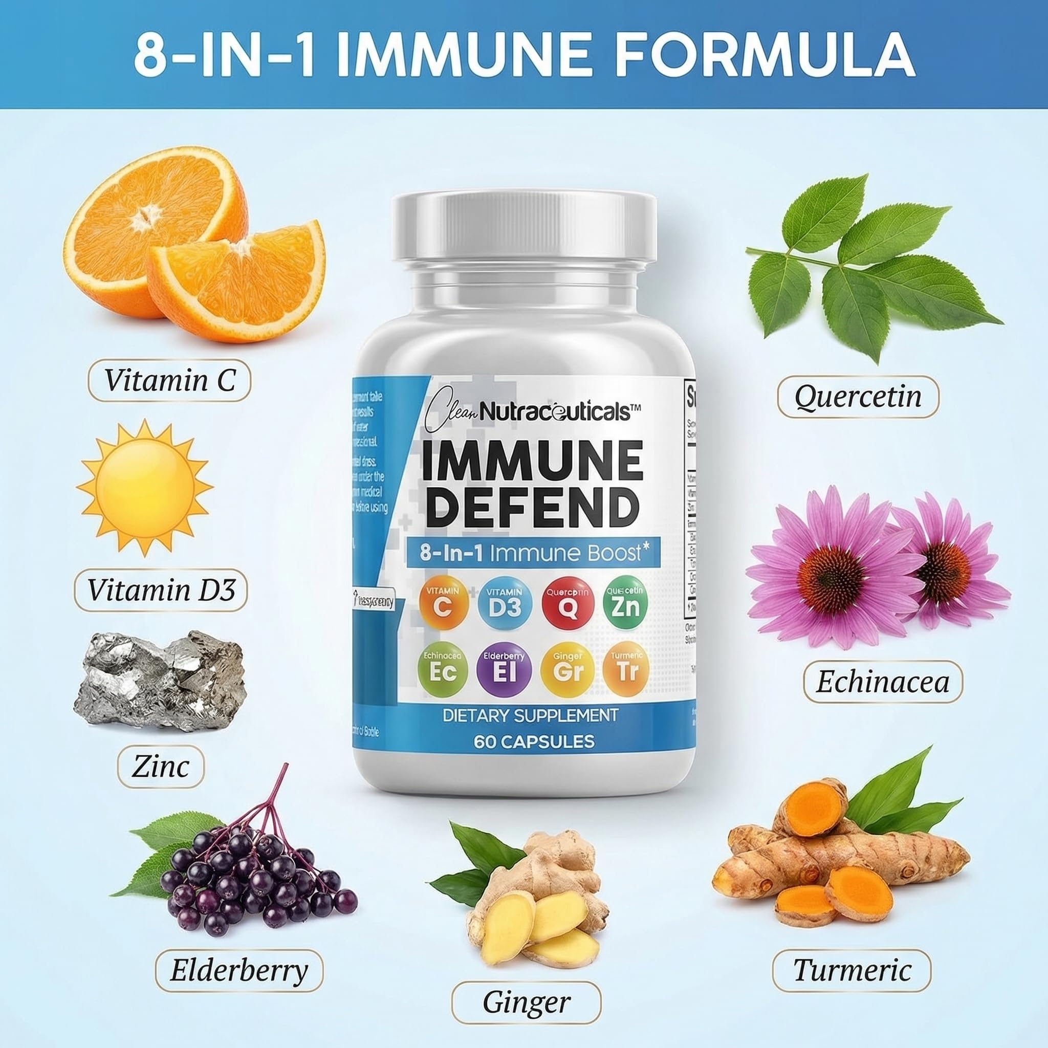 Clean Nutraceuticals Immune Defense Quercetin Zinc Vitamin C

