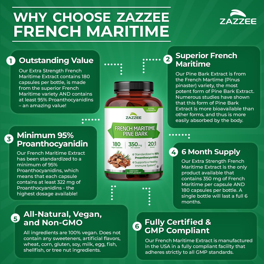 Zazzee Pine Bark Extract 350 mg Capsule | Vegan & Kosher

