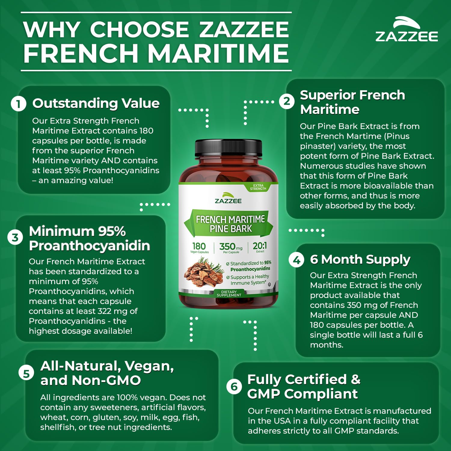 Zazzee Pine Bark Extract 350 mg Capsule | Vegan & Kosher

