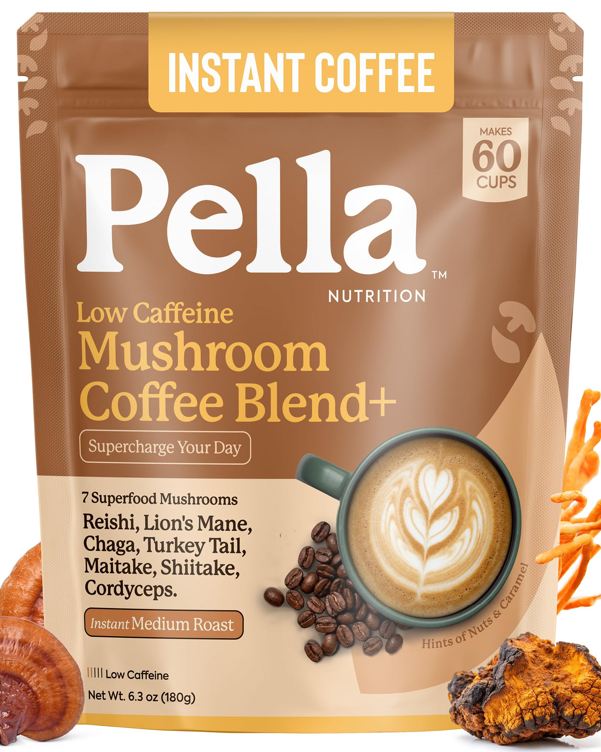 Pella Nutrition Mushroom Coffee with Superfood Mushrooms – Instant