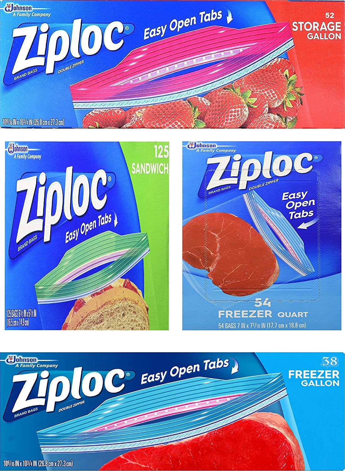 Reusable Plastic Pouches with Zipper Closure Variety Set

