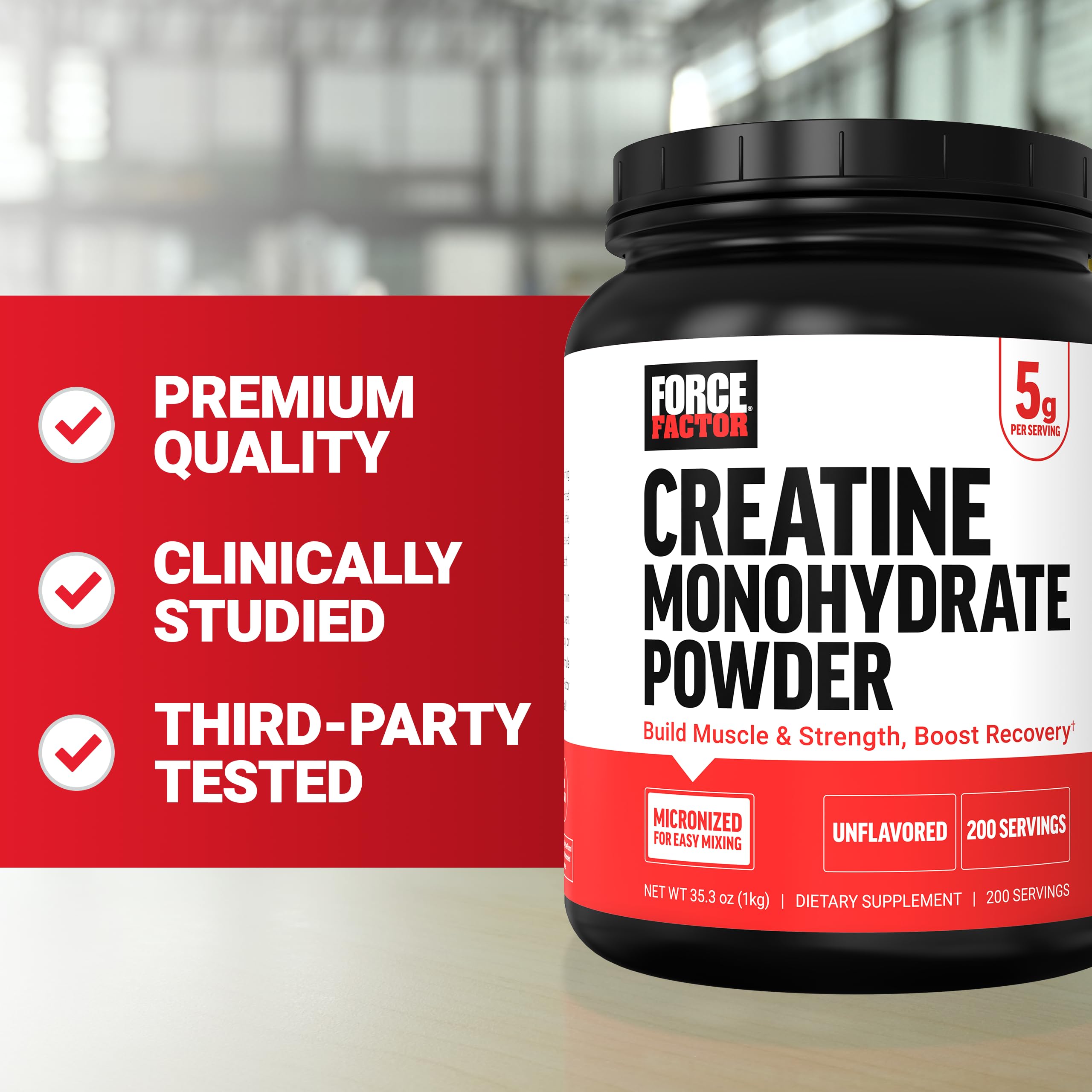 Force Factor Creatine Monohydrate Powder – Micronized 5g Dose

