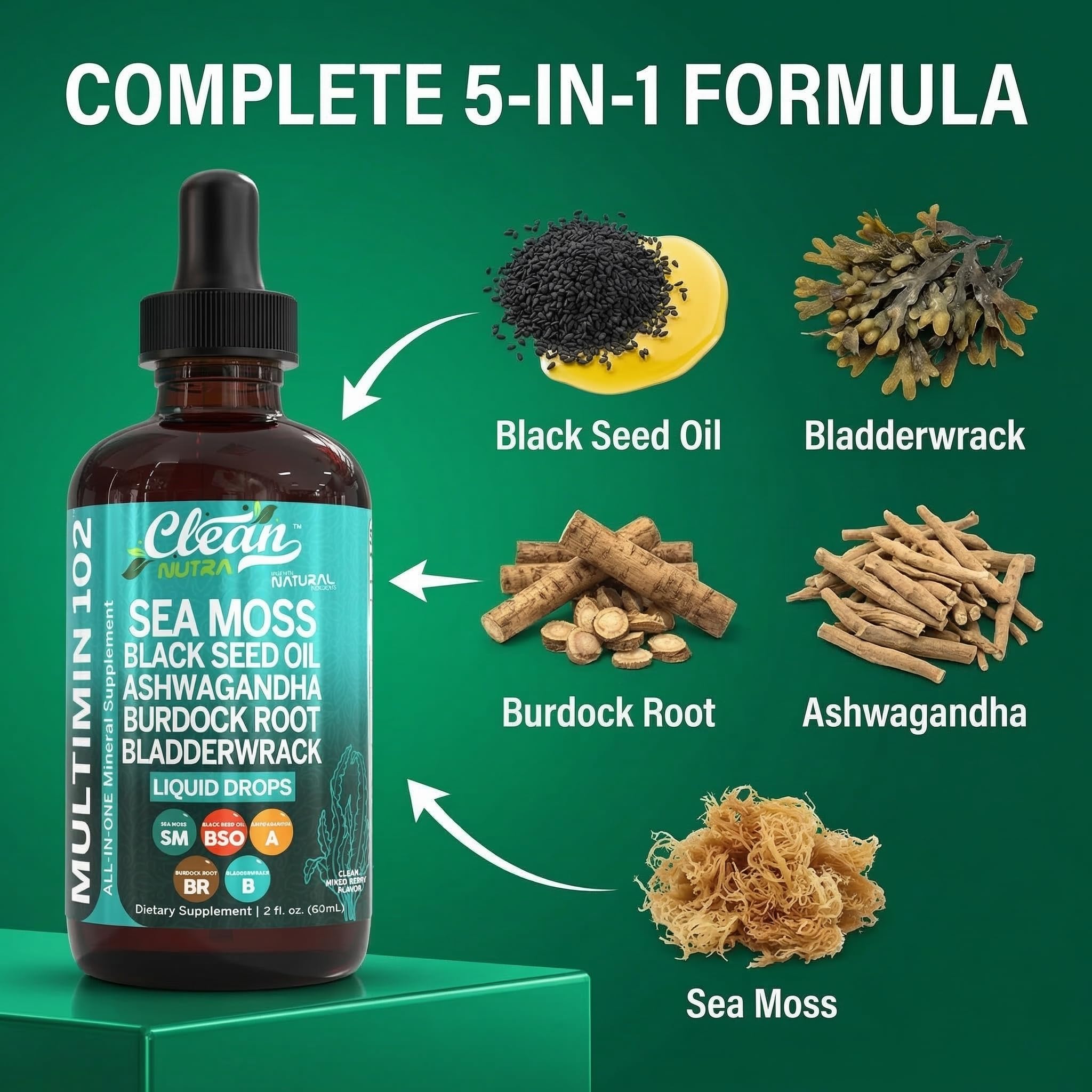 Clean Nutra Sea Moss Drops MultiMineral Liquid | Vegan

