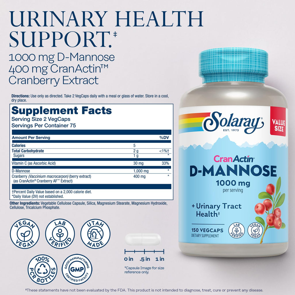 Solaray D-Mannose 1000mg CranActin Cranberry Urinary Support

