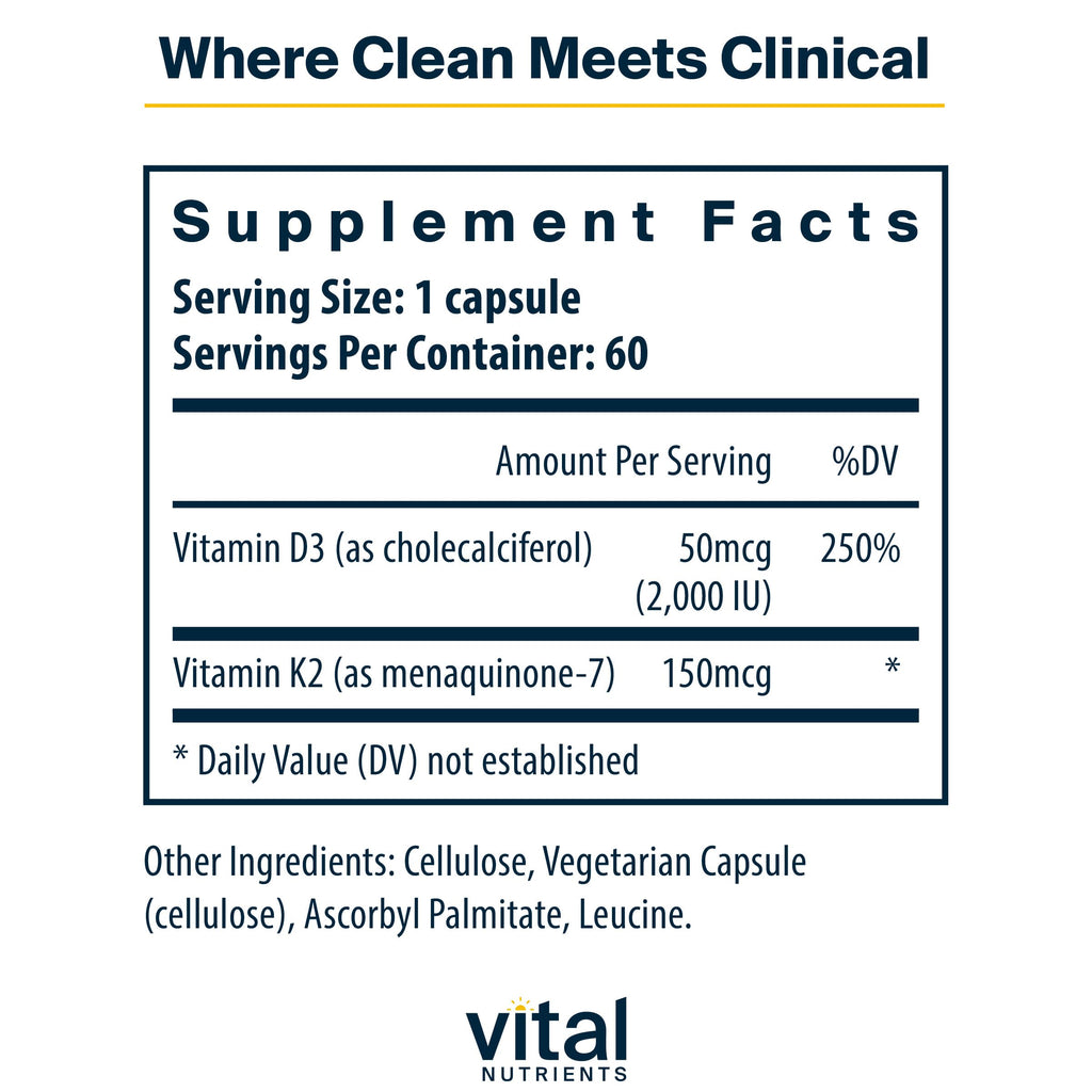 Vital Nutrients Vitamin D3 + K2 2000 IU for Bone Health

