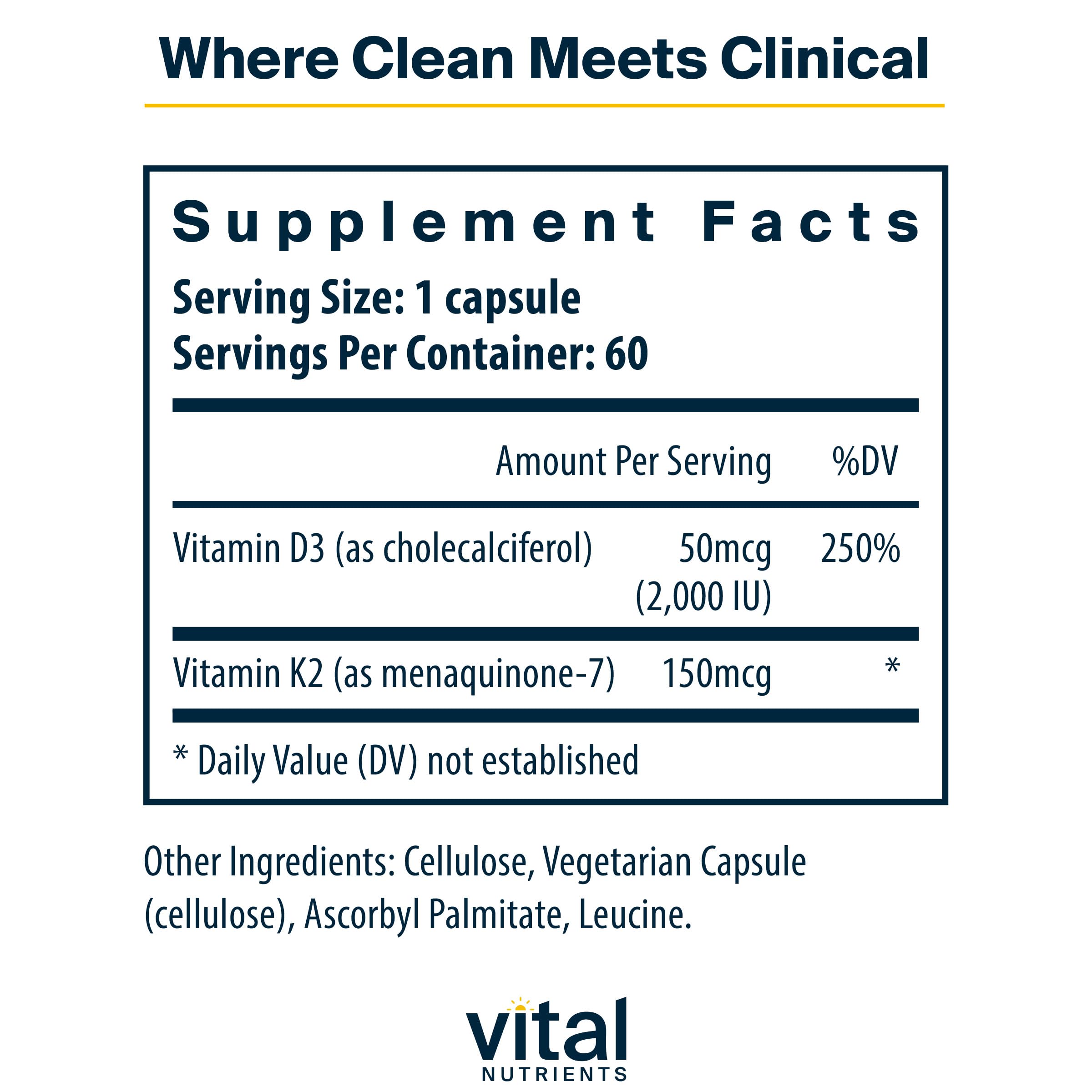 Vital Nutrients Vitamin D3 + K2 2000 IU for Bone Health

