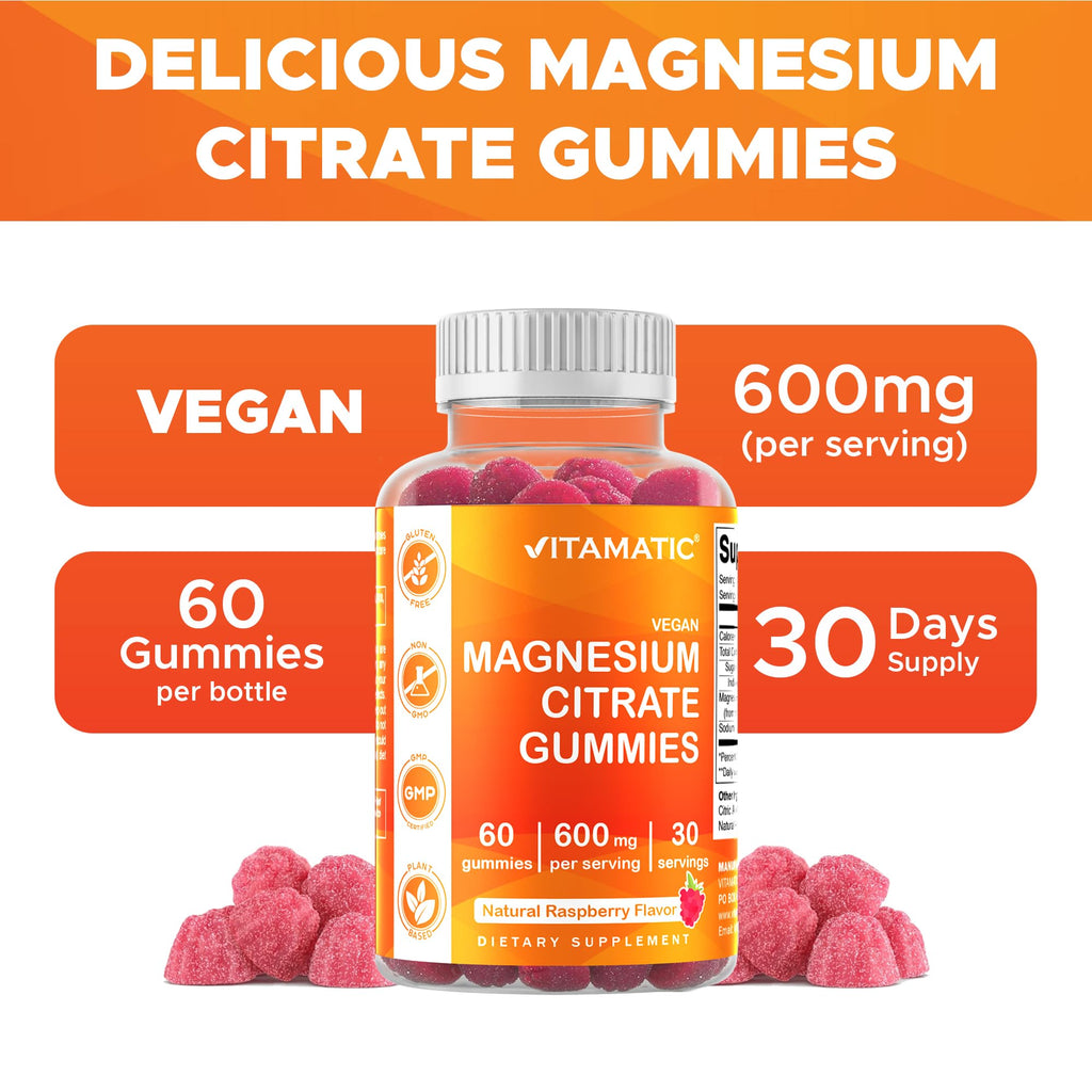 Vitamatic Magnesium Gummies 600 mg – Vegan Raspberry

