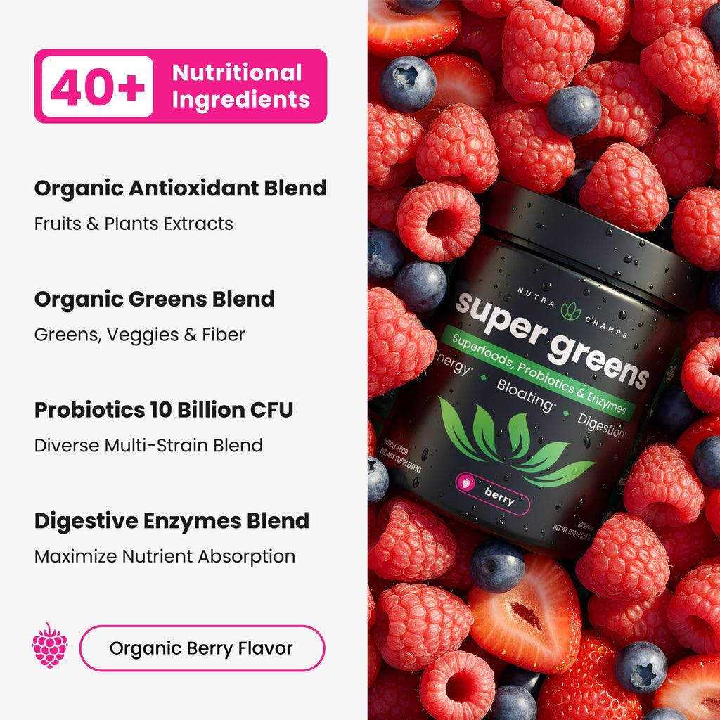 NutraChamps SuperGreens Powder - 40+ Superfoods & Probiotics

