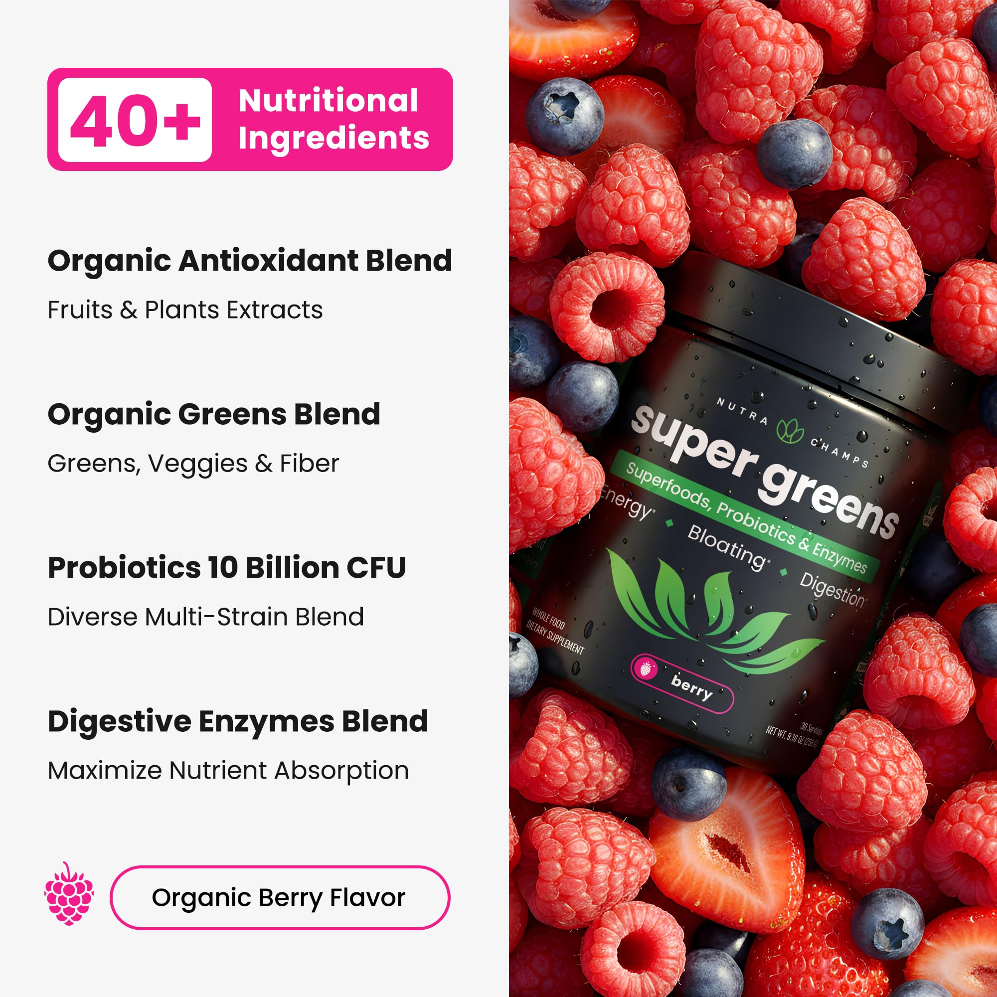 NutraChamps SuperGreens Powder - 40+ Superfoods & Probiotics

