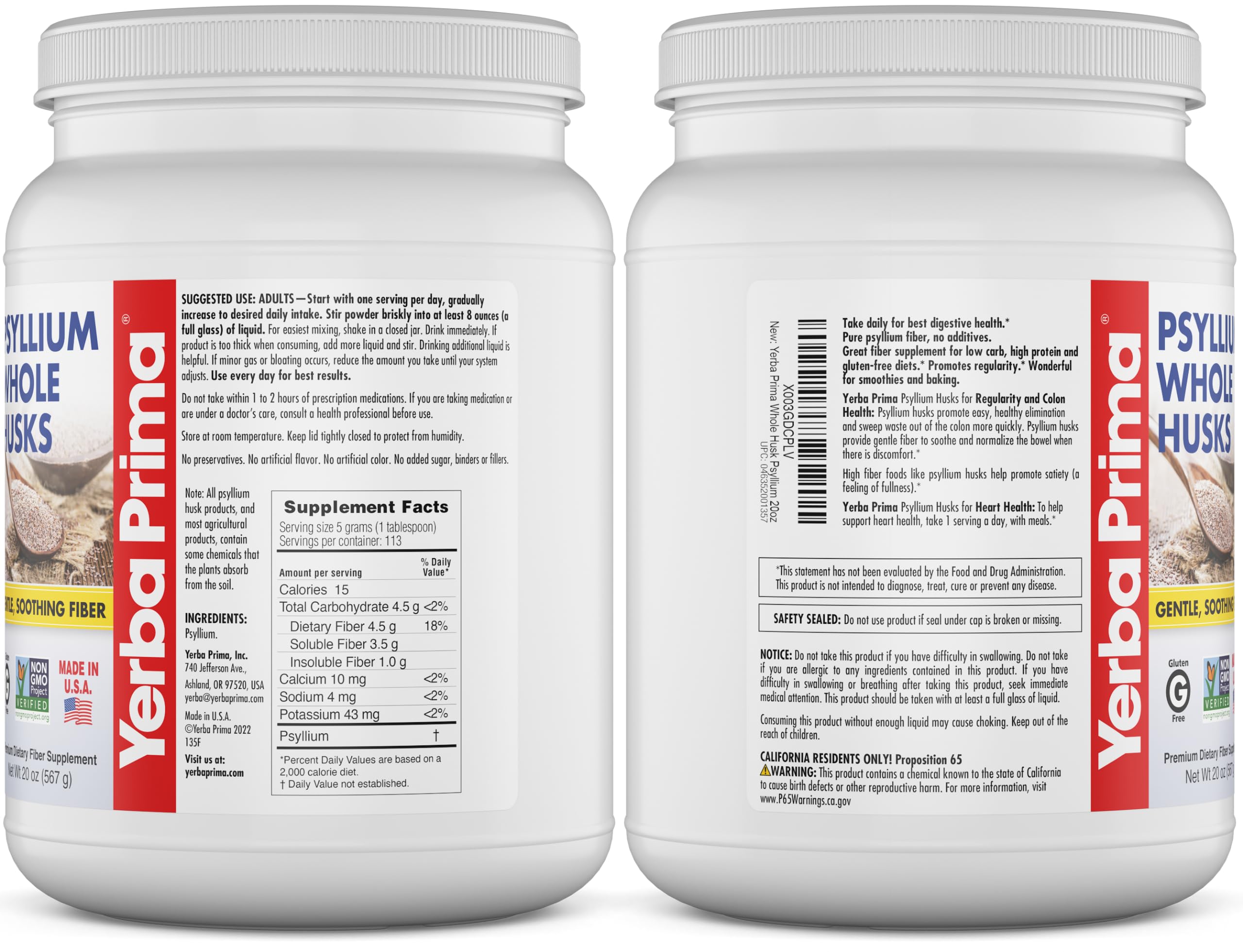 Yerba Prima Psyllium Whole Husks Fiber for Gut Health

