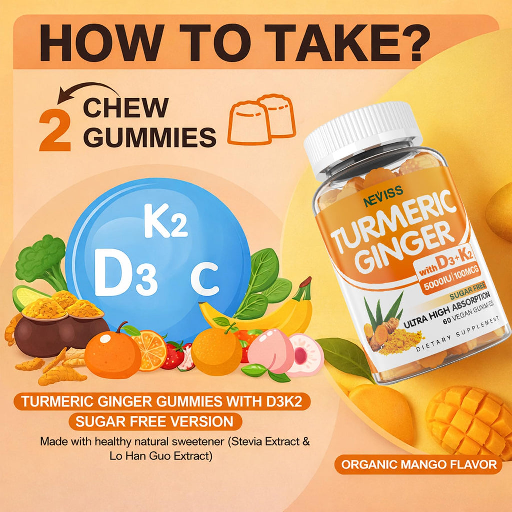 Neviss Turmeric Gummies with D3 & K2 | Bone & Immune Support

