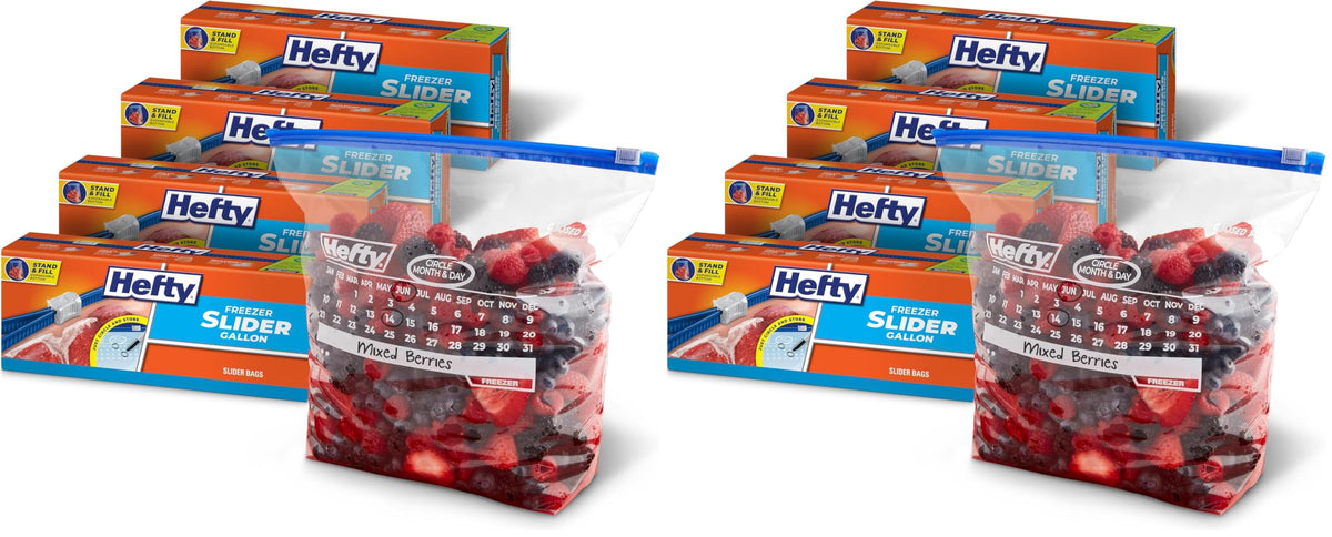 Hefty Calendar Slider Freezer Bags with Date Label & Strong Seal