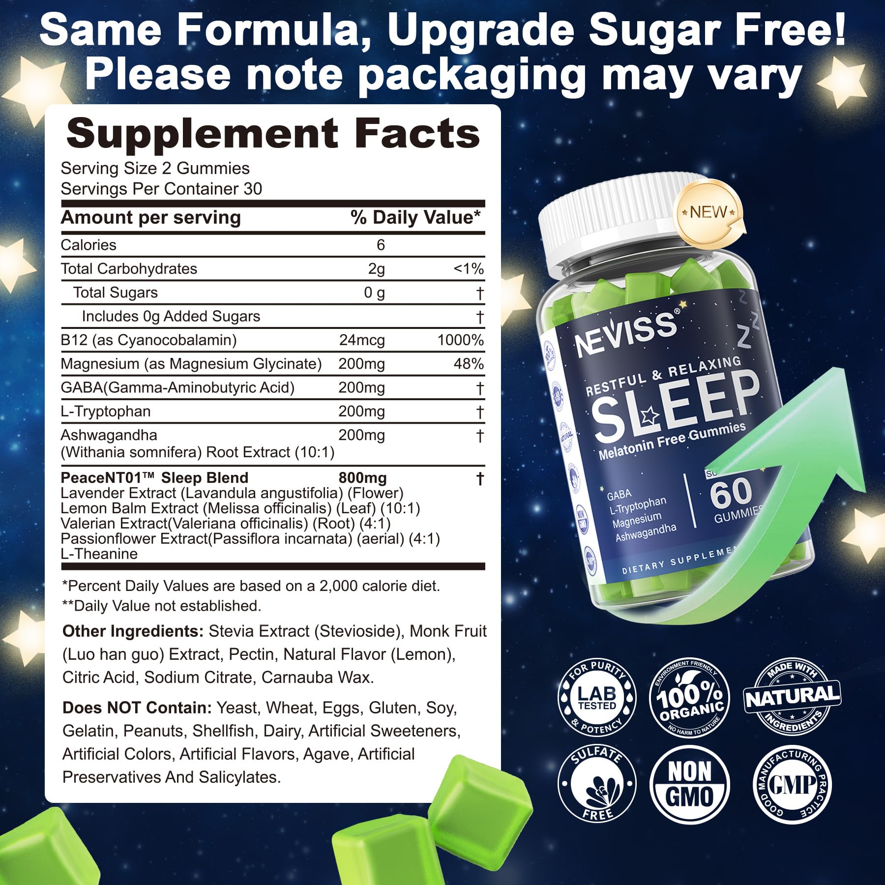 Sleep Gummies NEVISS Melatonin-Free for Adults - Lemon

