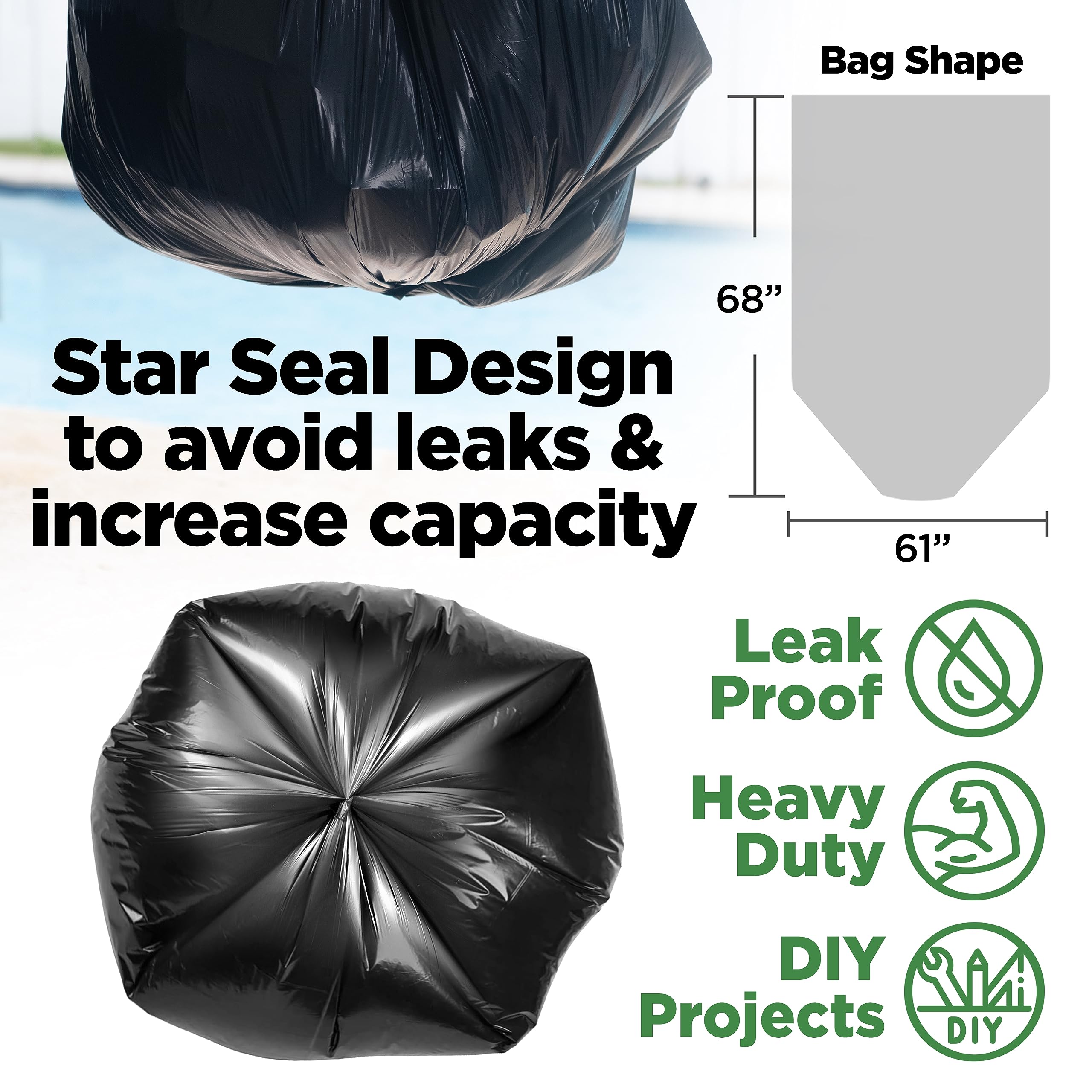 ToughBag Heavy-Duty Trash Bags | Gusseted Liner

