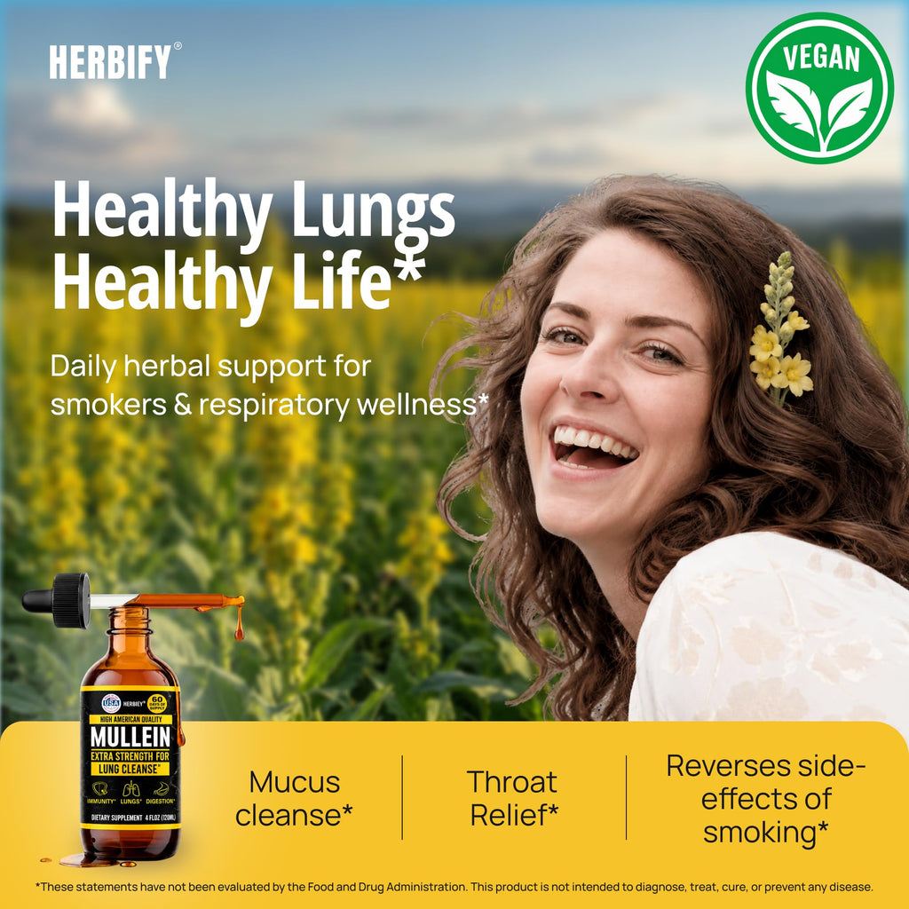 Herbify Mullein Drops Lung Cleanse | Respiratory Support

