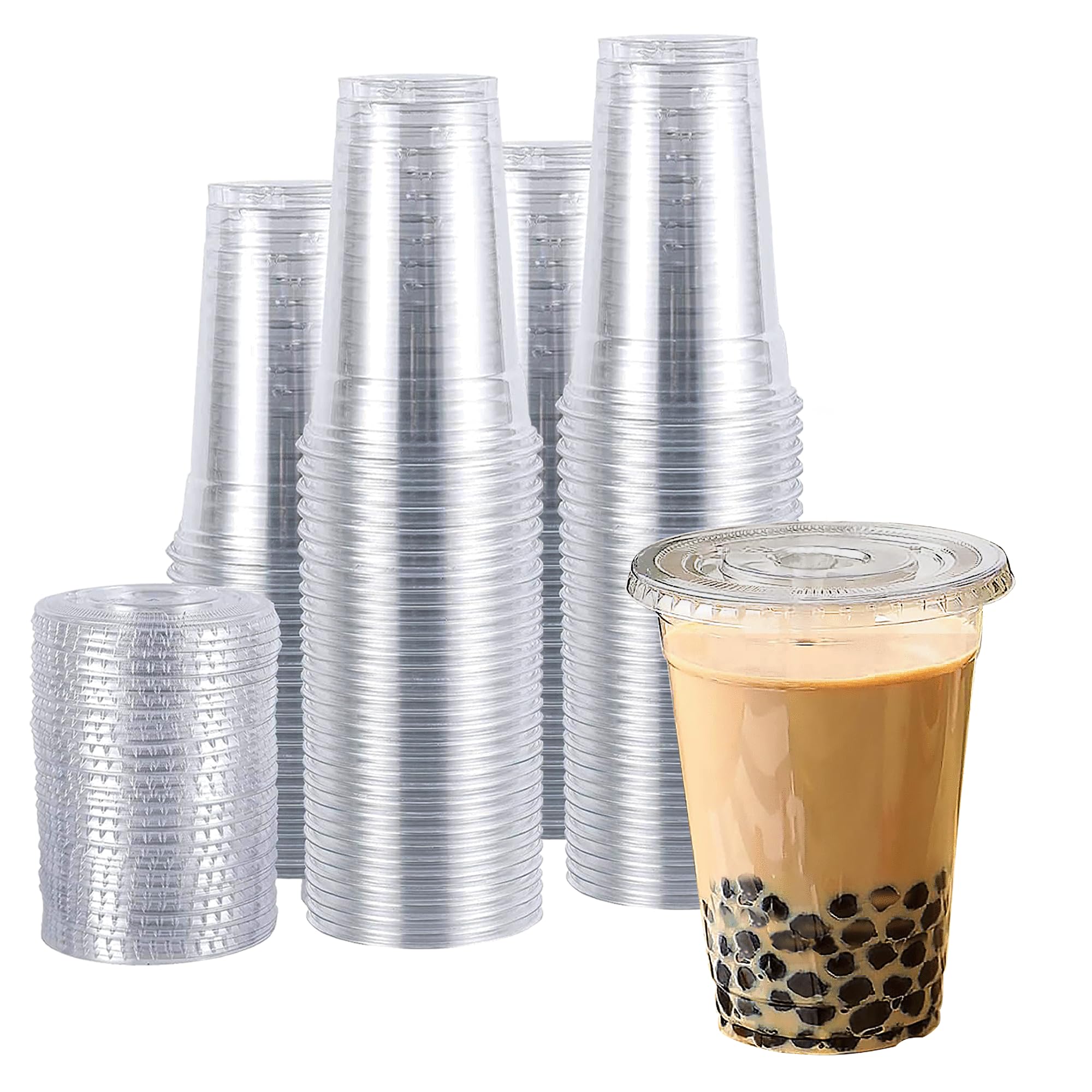 Clear Plastic Cups by TashiBox with Flat Lids