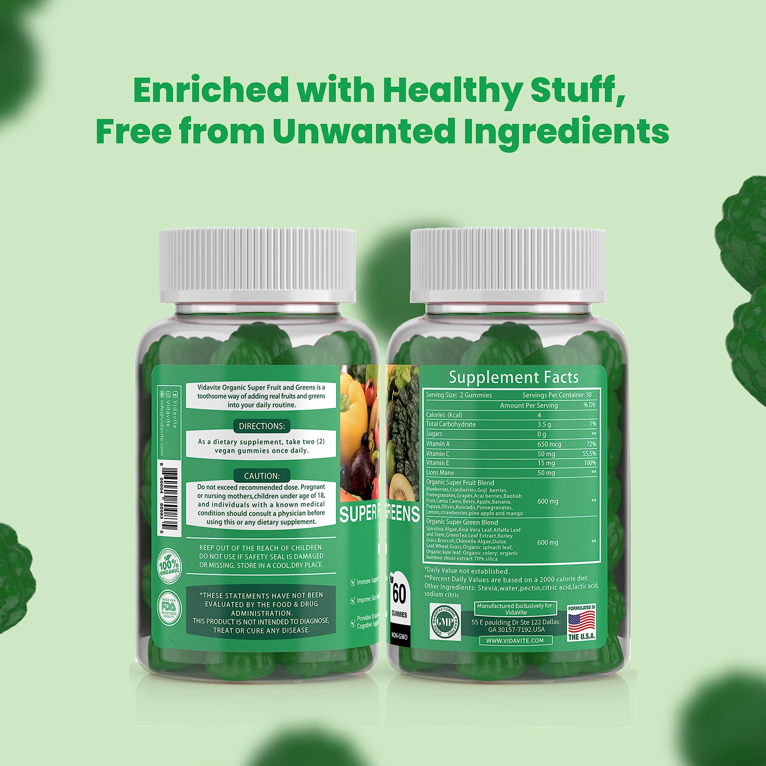 VIDAVITE Super Greens Gummies All-in-One Fruits & Veggies


