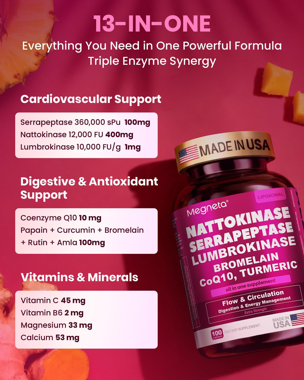 Megneta Nattokinase 12,000 FU - Triple Enzyme Formula

