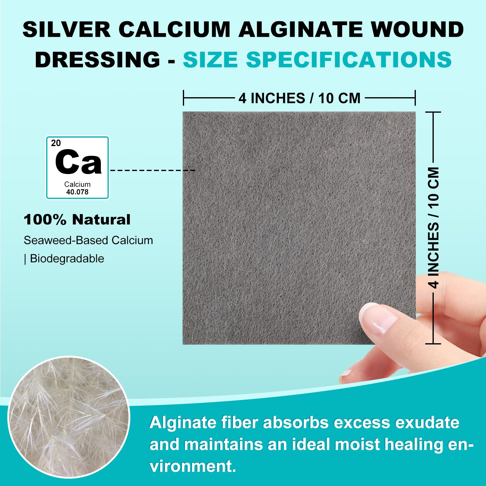 Ag Silver Calcium Alginate Wound Dressing 4x4 - Nonstick

