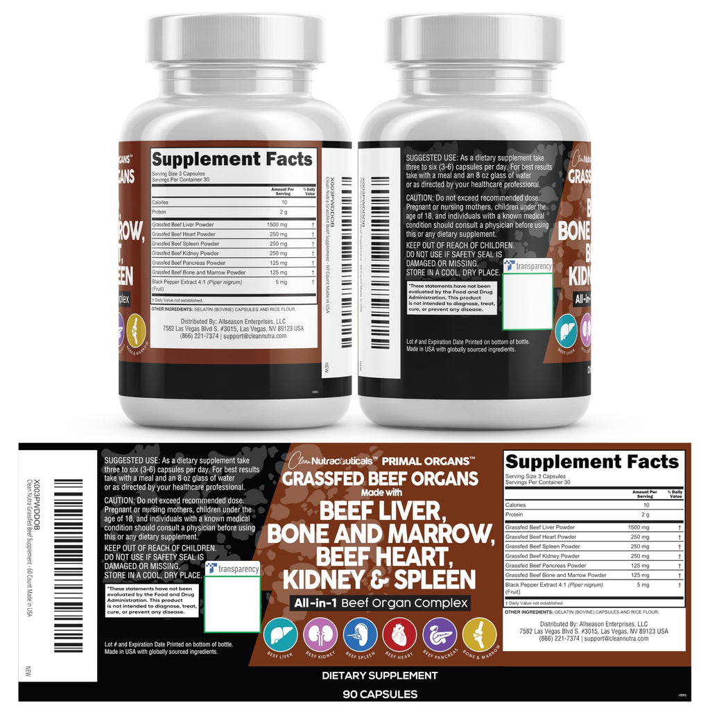 Clean Nutraceuticals Grass Fed Beef Liver Capsules Organ Blend

