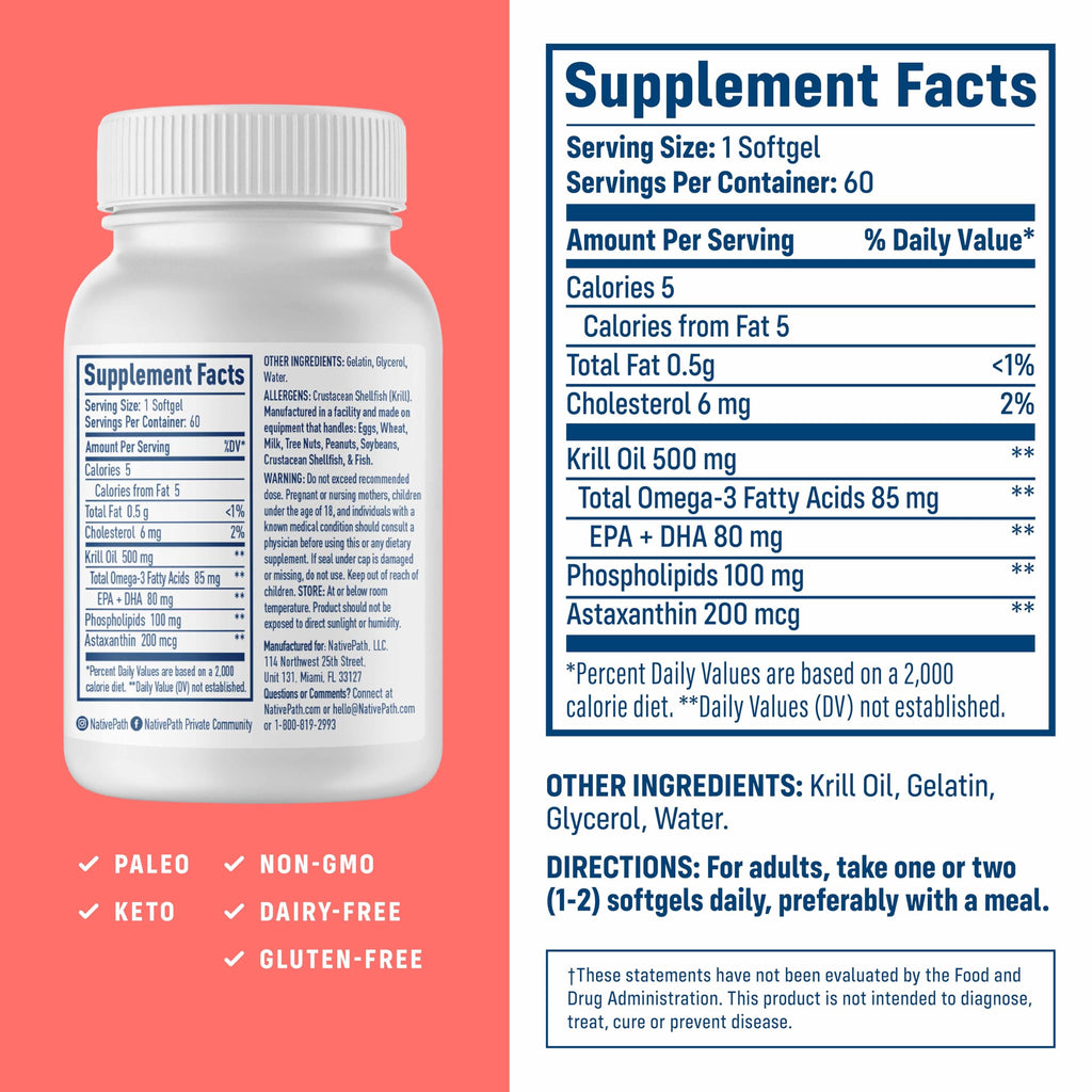 NativePath Antarctic Krill Oil Softgels EPA DHA Astaxanthin

