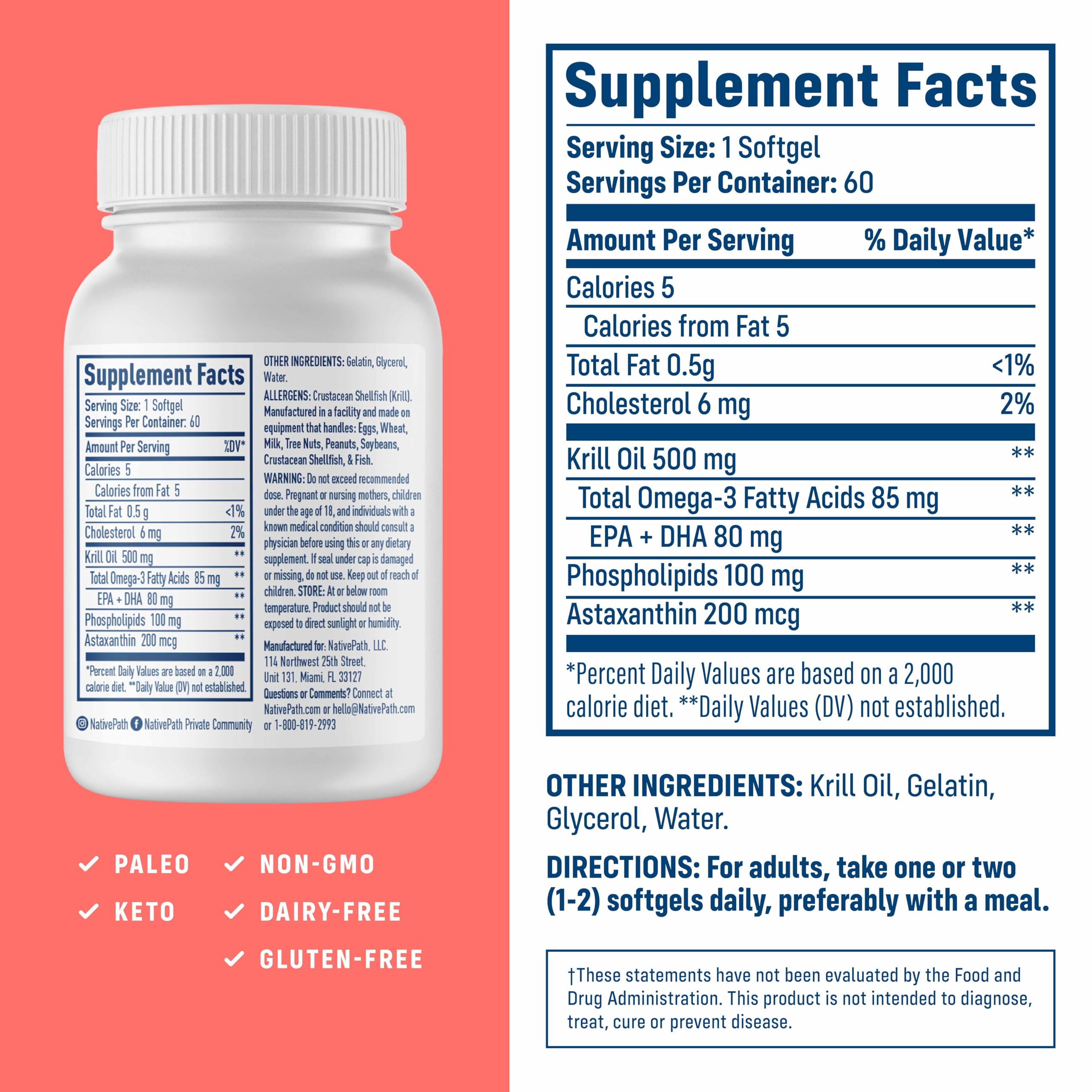 NativePath Antarctic Krill Oil Softgels EPA DHA Astaxanthin

