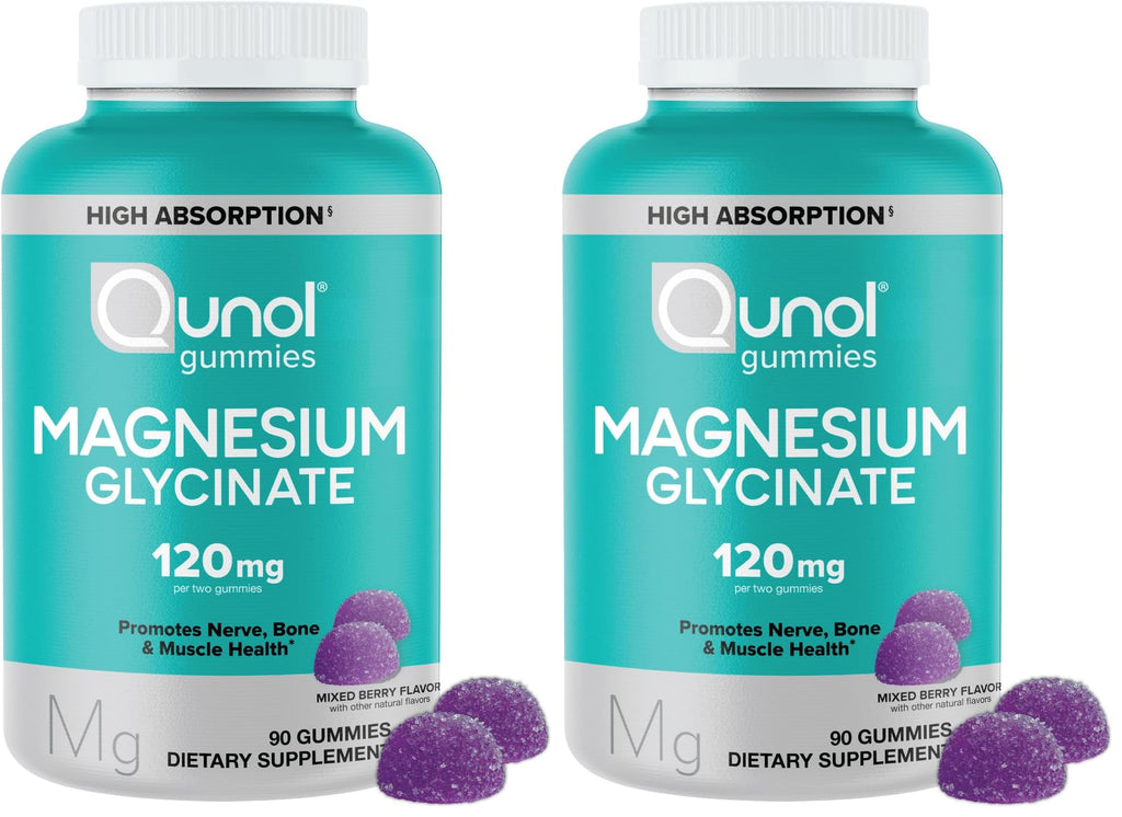 Qunol Magnesium Glycinate Gummies - 120 mg High-Absorption, Mixed Berry