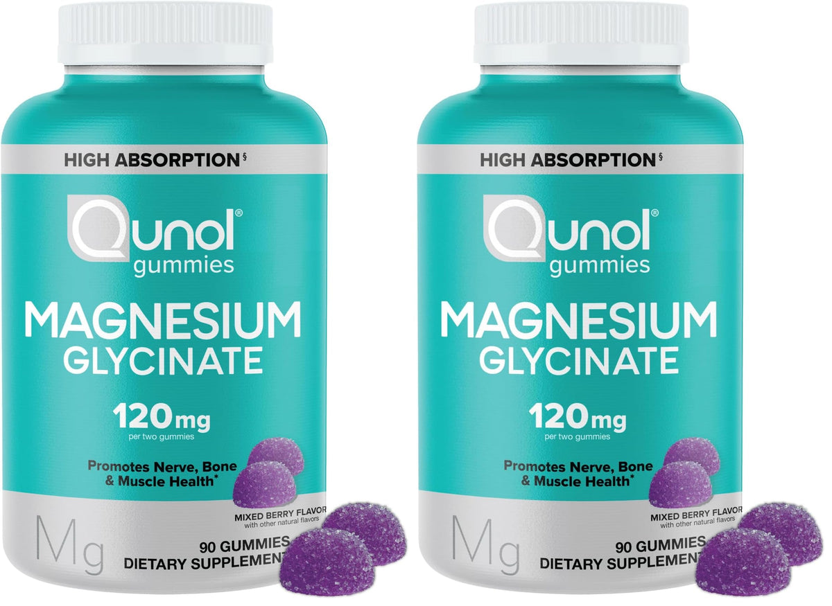 Qunol Magnesium Glycinate Gummies - 120 mg High-Absorption, Mixed Berry