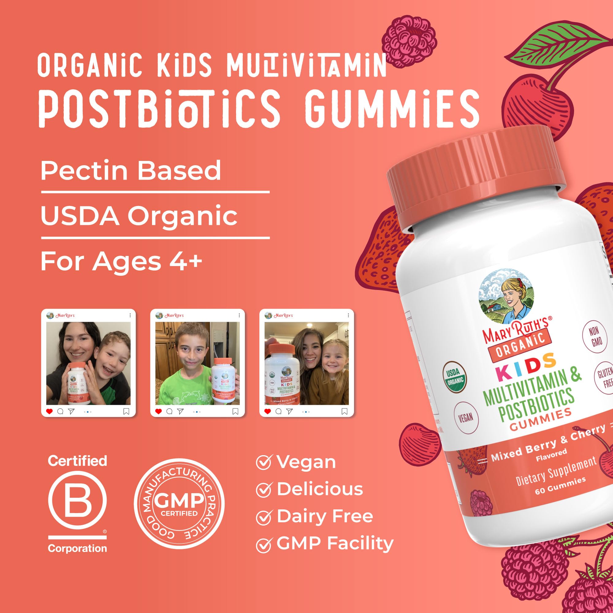 MaryRuth's Multivitamin Gummies with Postbiotics | USDA Organic

