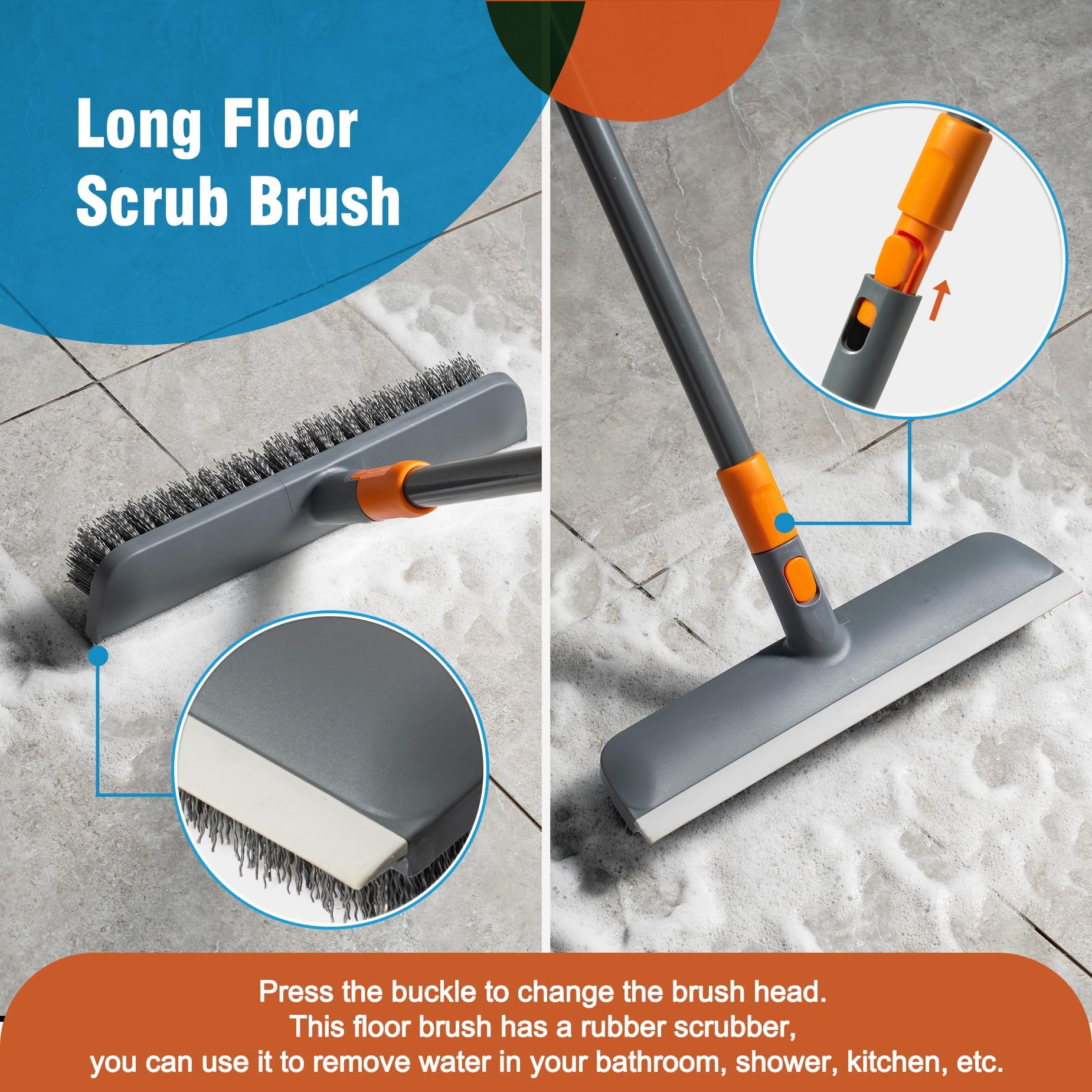 CLEANHOME Floor Scrub Brush with Interchangeable Heads

