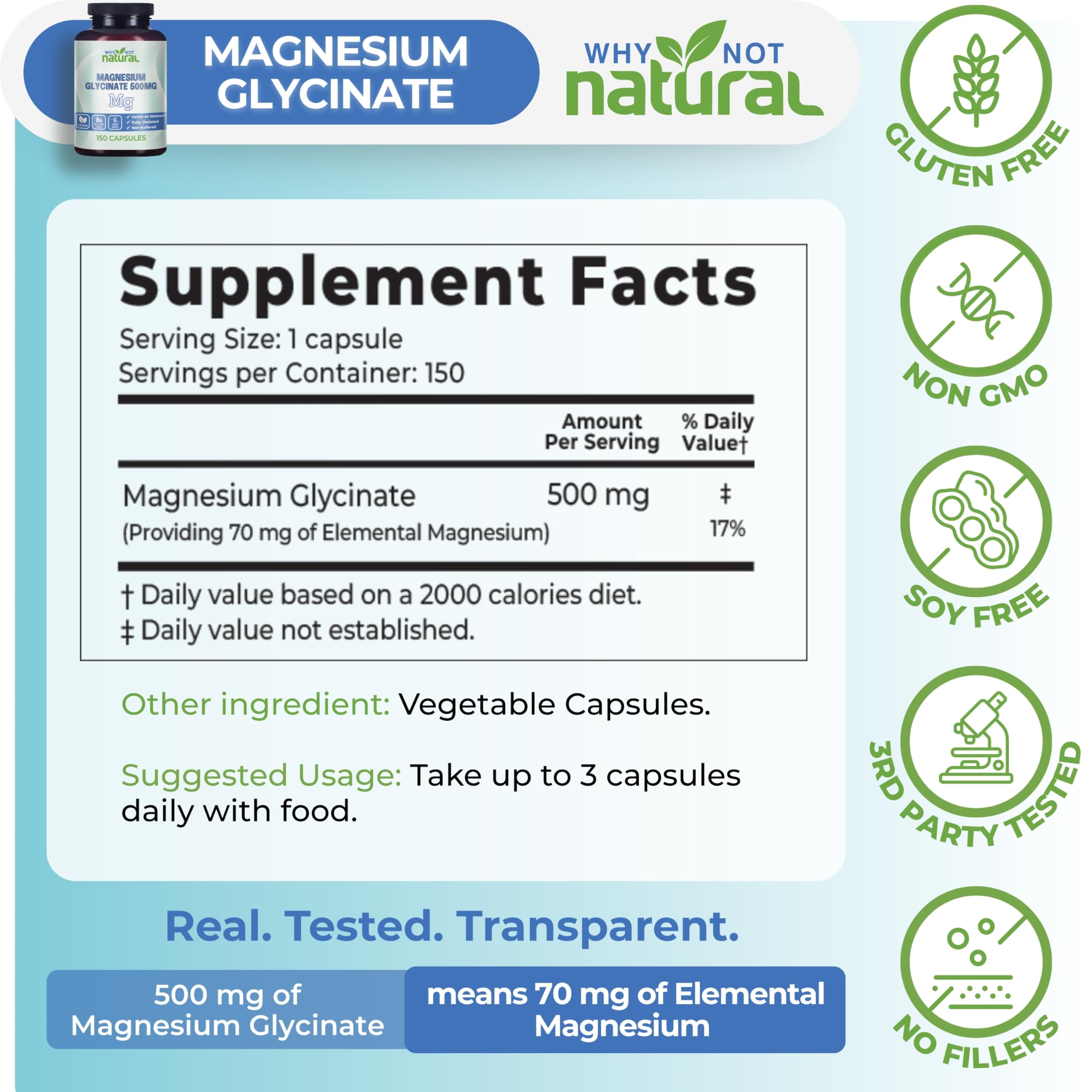 Magnesium Glycinate Capsules by Why Not Natural

