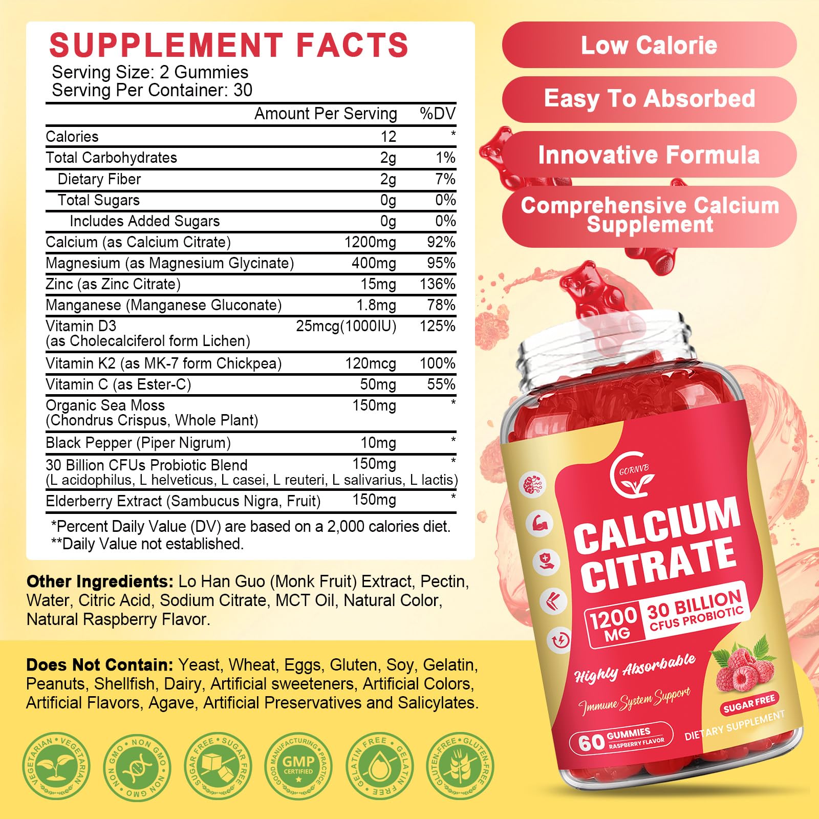 Calcium Citrate Gummies 1200 mg with D3 & K2 – Sugar Free

