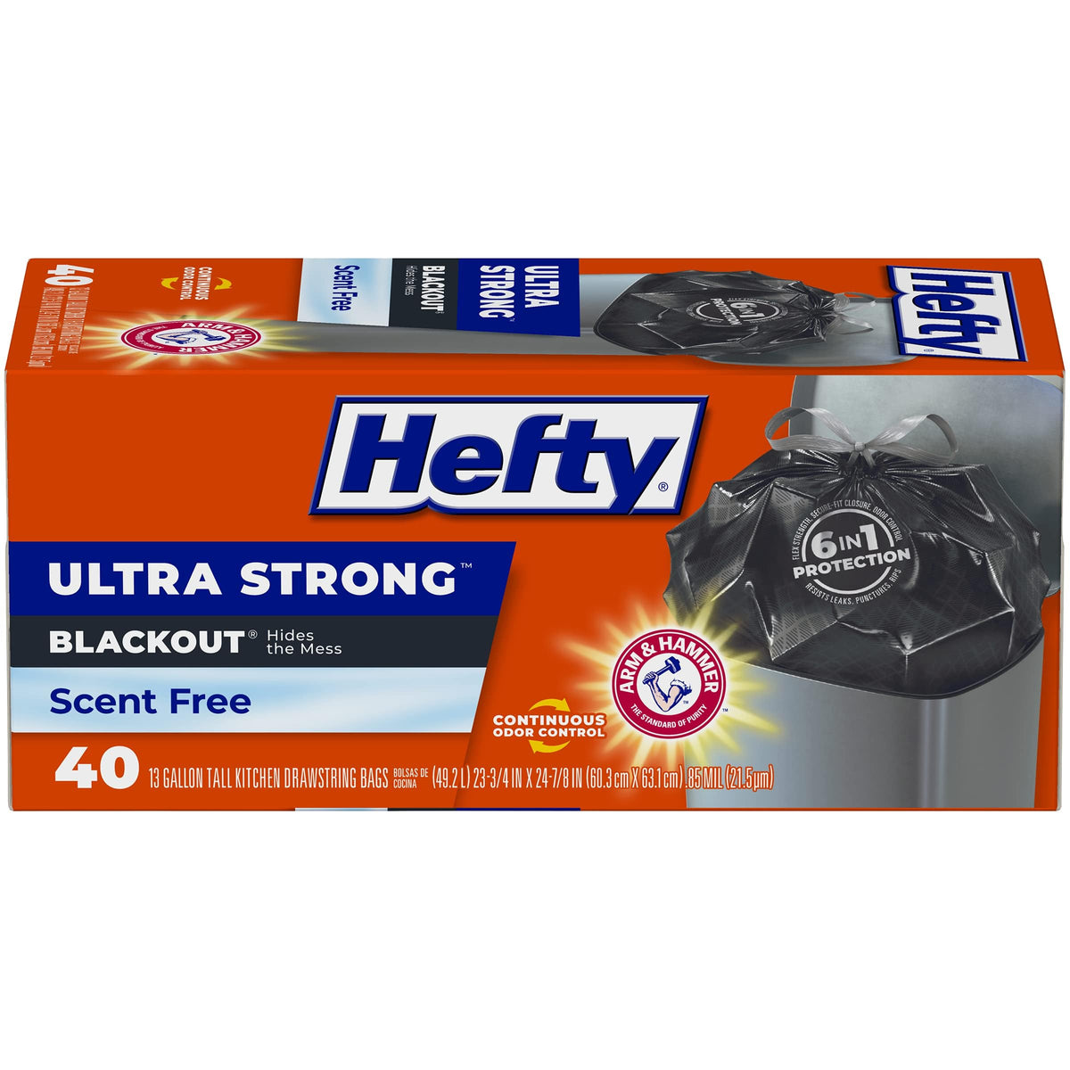 Hefty Ultra Strong Tall Kitchen Trash Bags White Unscented Drawstring Closure