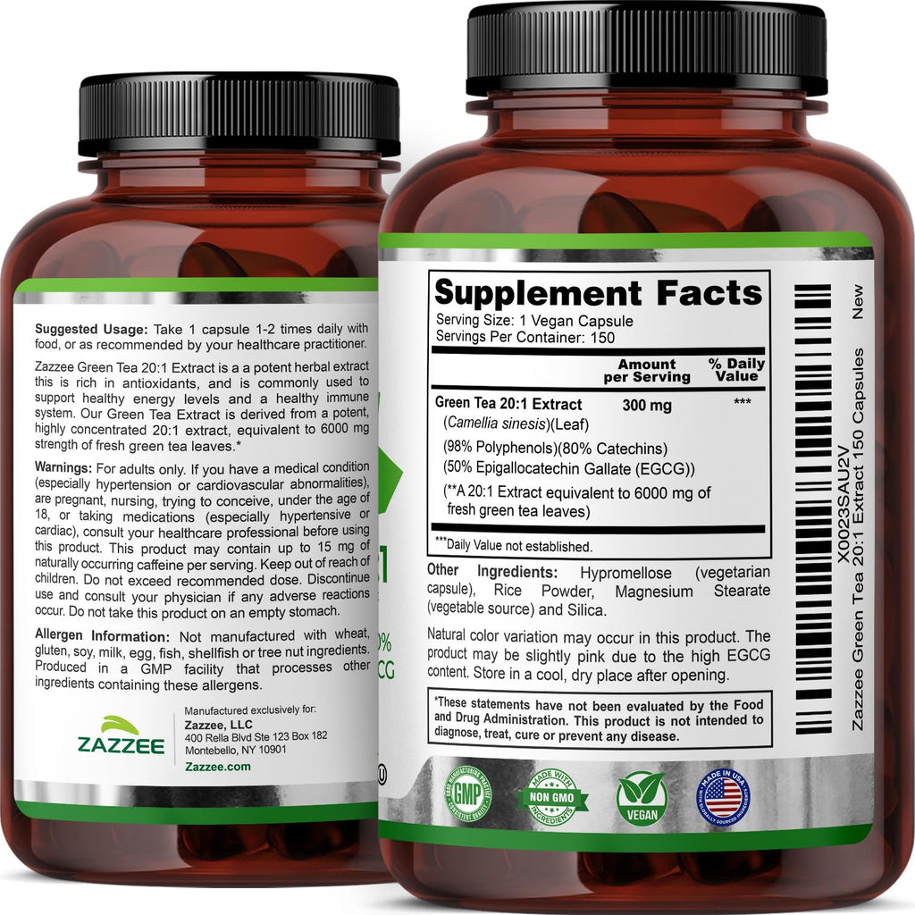 Zazzee Green Tea Extract Capsules - Extra Strength

