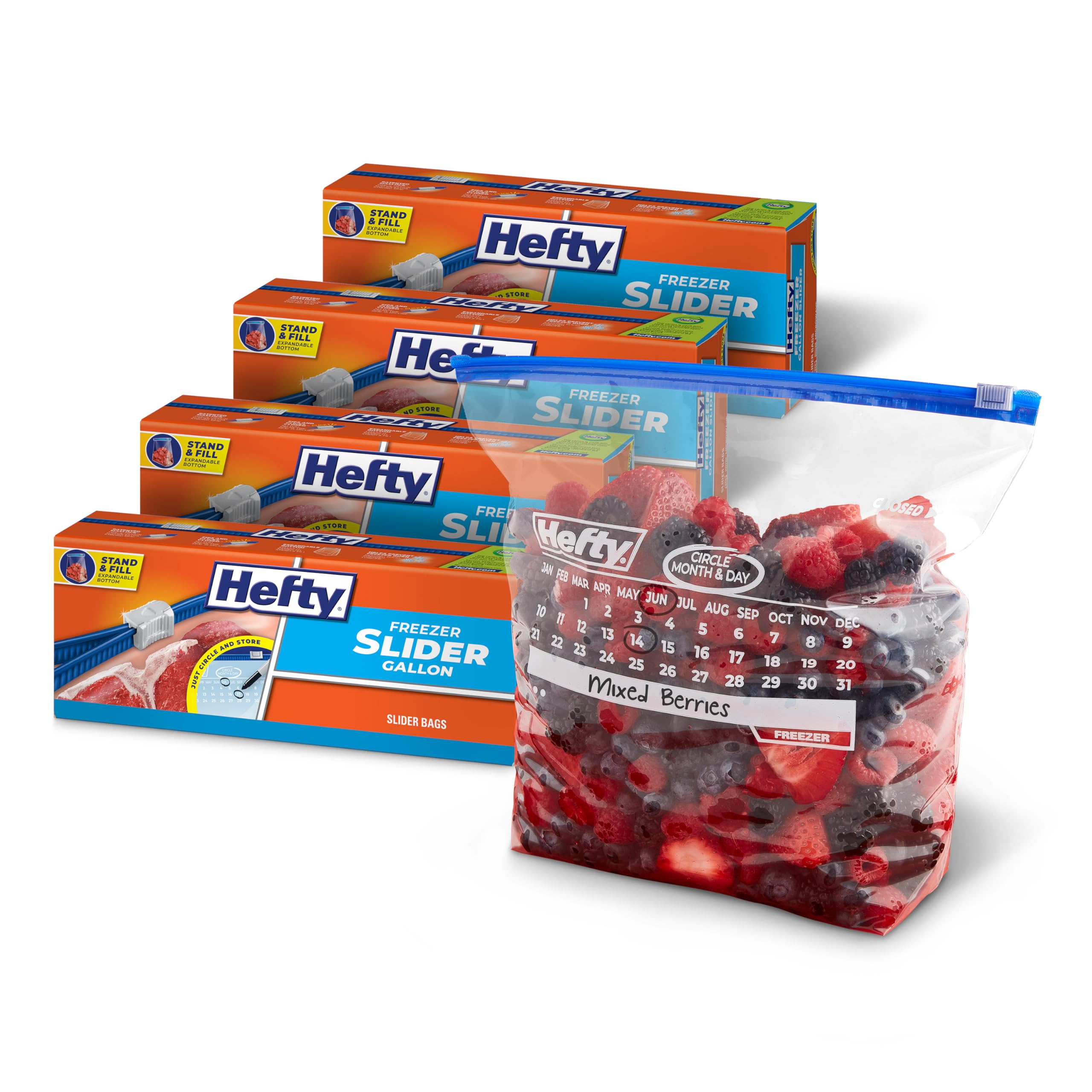 Hefty Calendar Slider Freezer Bags – Date Label & Seal

