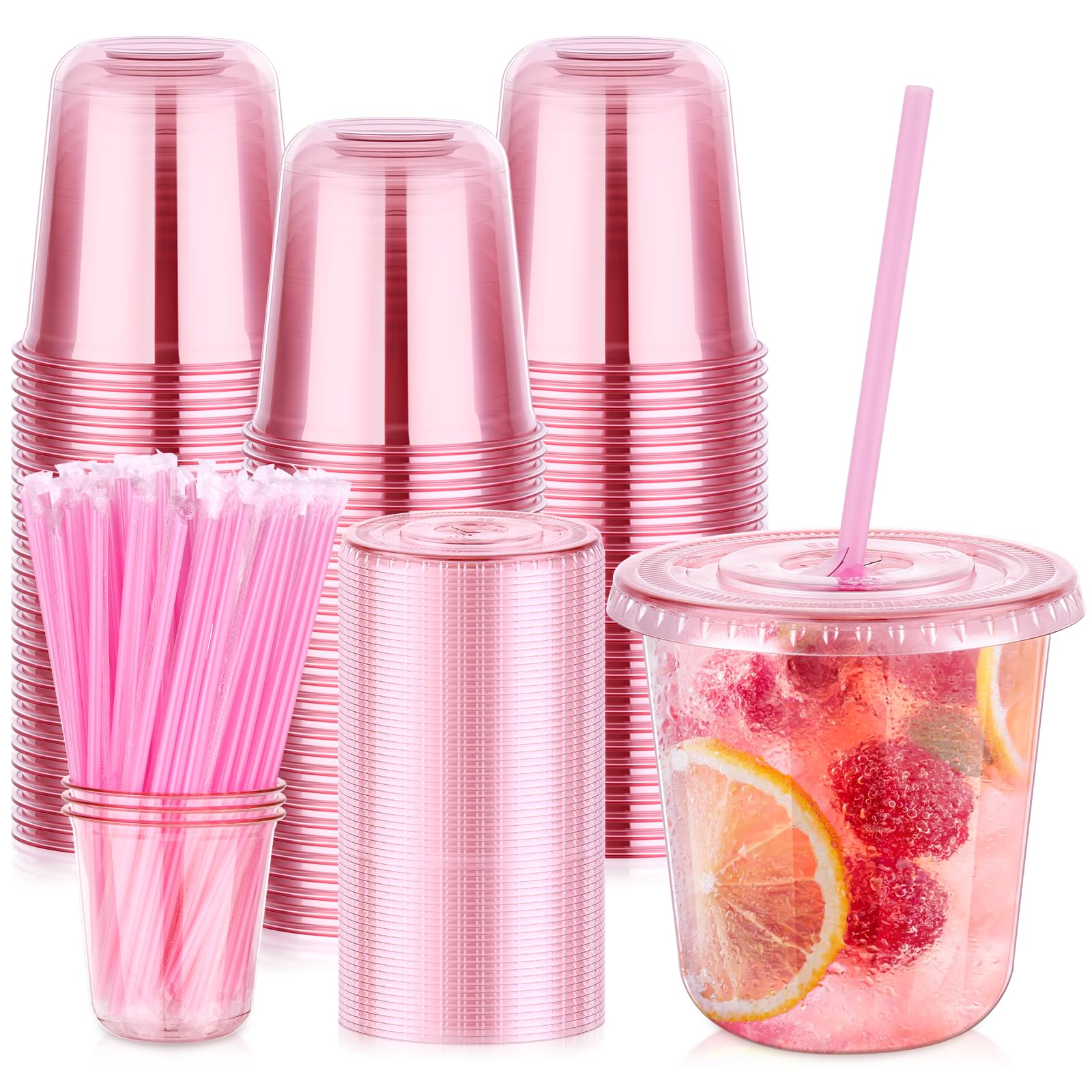 KesaPlan Plastic Party Cups with Lids and Straws